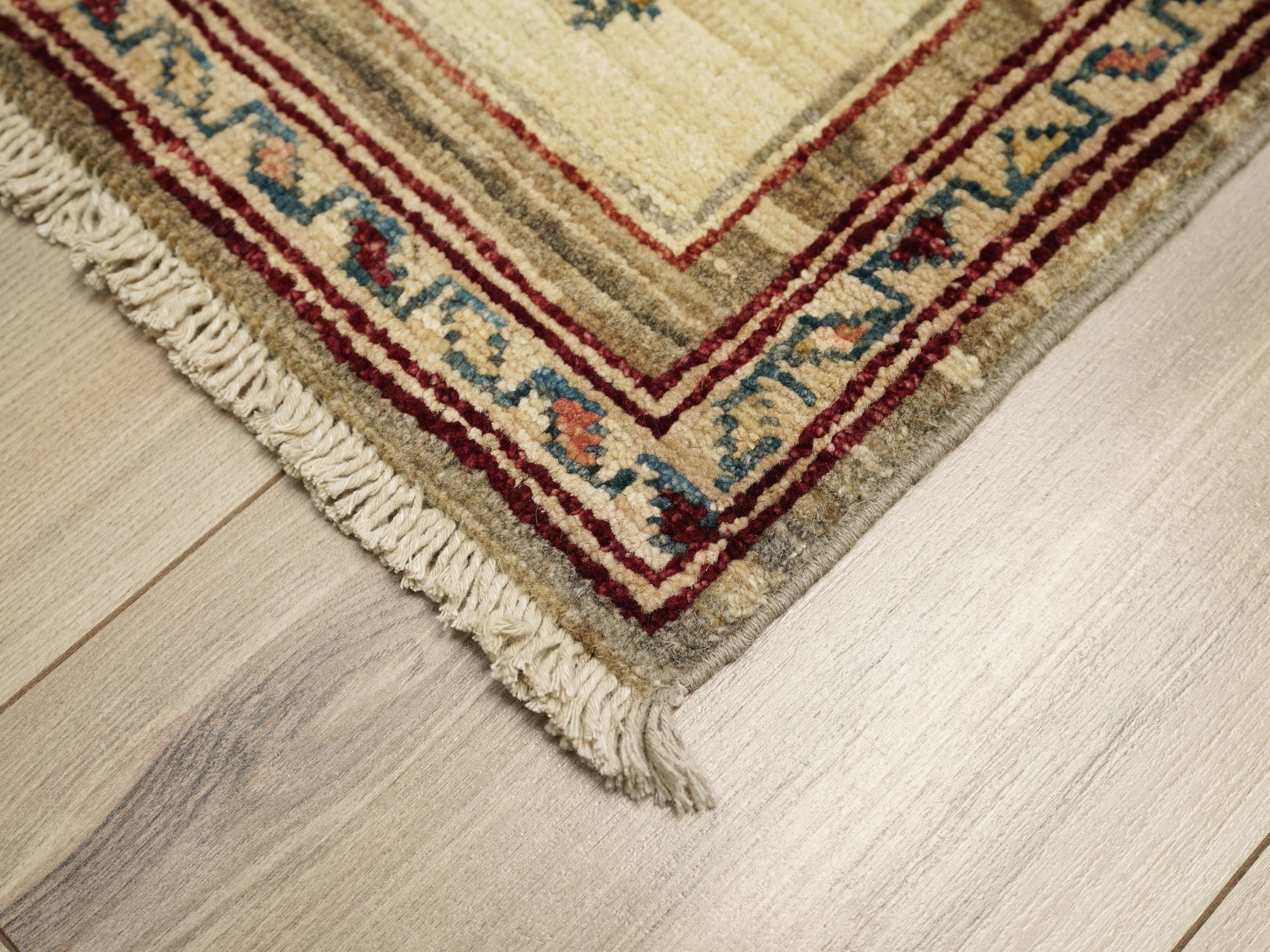 2x3 Ft Hand Knotted Beige Gabbeh Rug - Tribal Area Rug