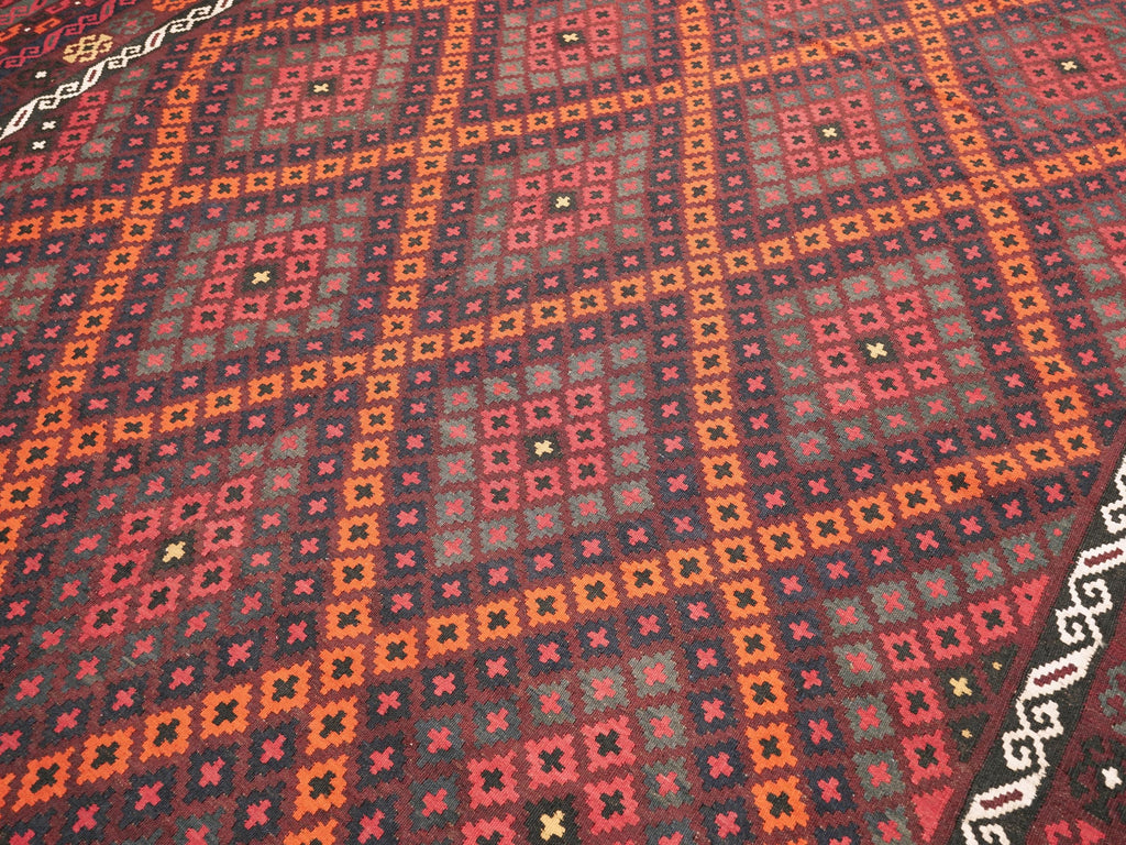 10x14 Ft Burgundy Maimana Kilim - Vintage Tribal Flatweave