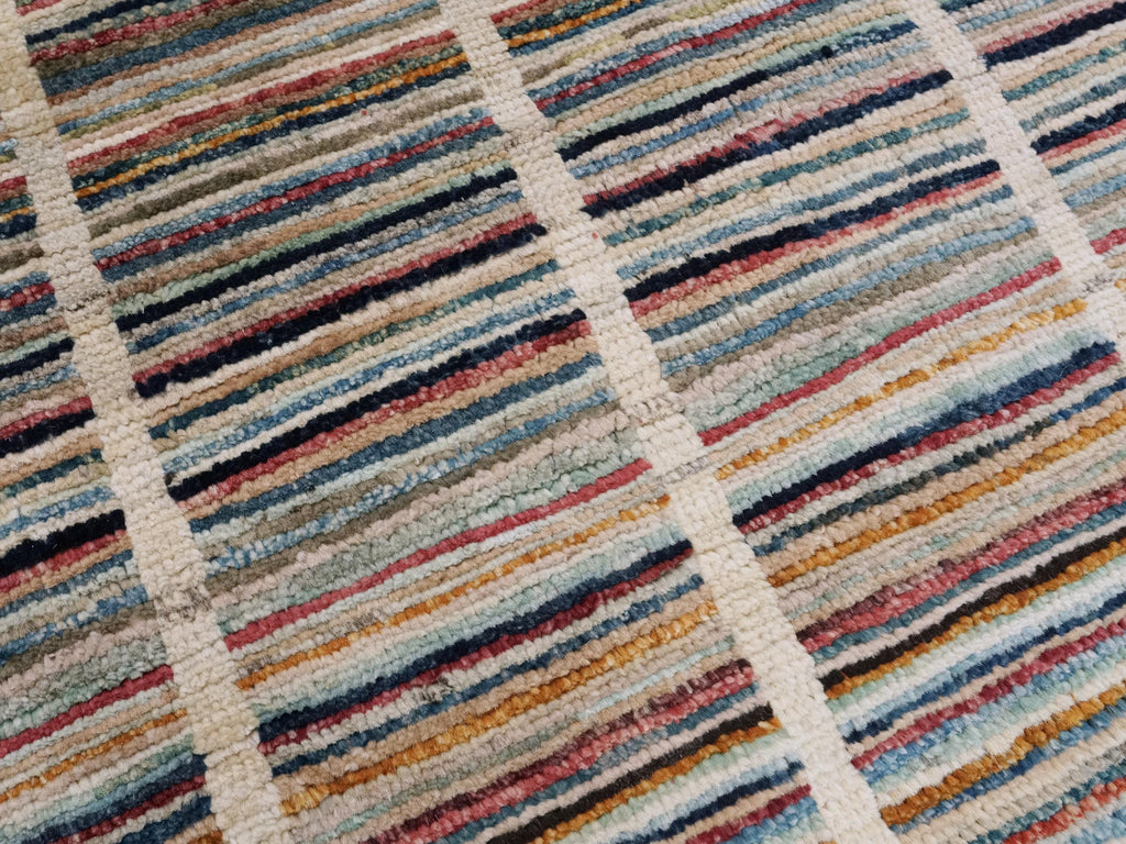 6x10 Ft Multicolor Gabbeh Rug - Afghan Wool Area Rug - Striped Contemporary Design