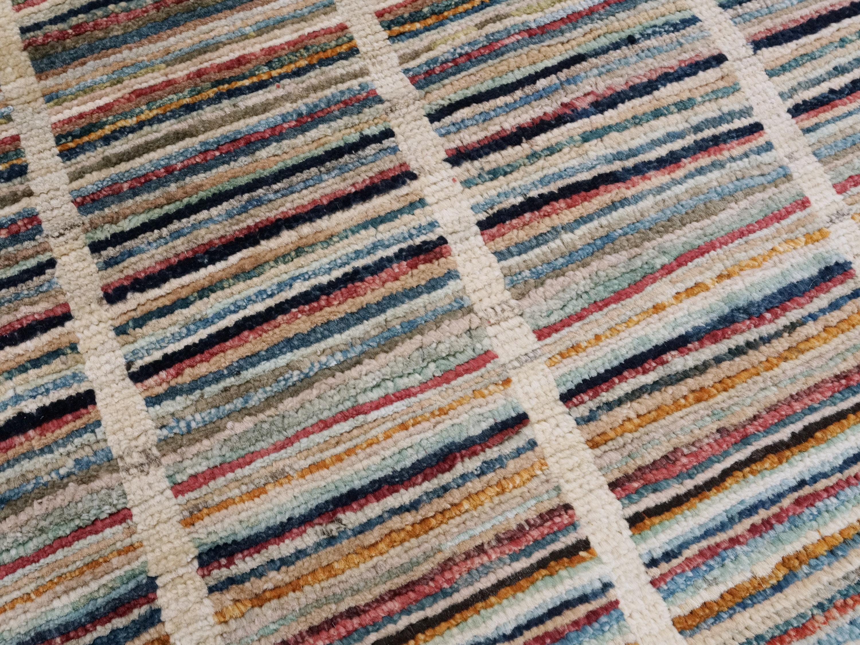 6x10 Ft Multicolor Gabbeh Rug - Afghan Wool Area Rug - Striped Contemporary Design