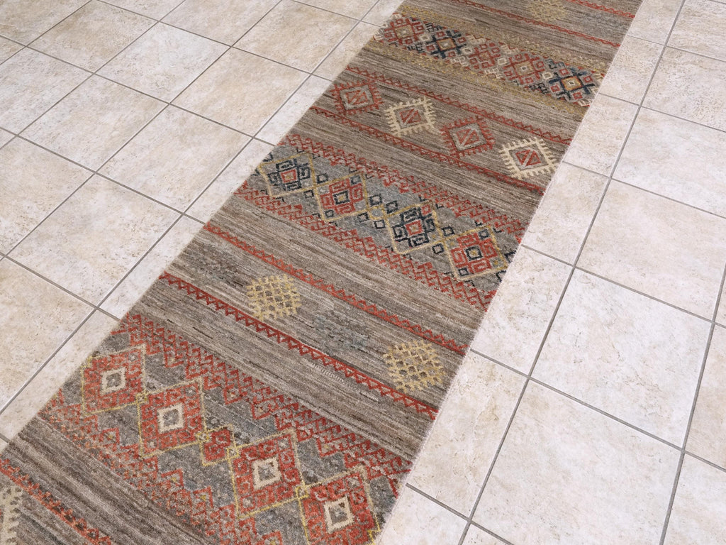 10 Ft Brown Khorjin Runner Rug - Handmade Wool Tribal Rug