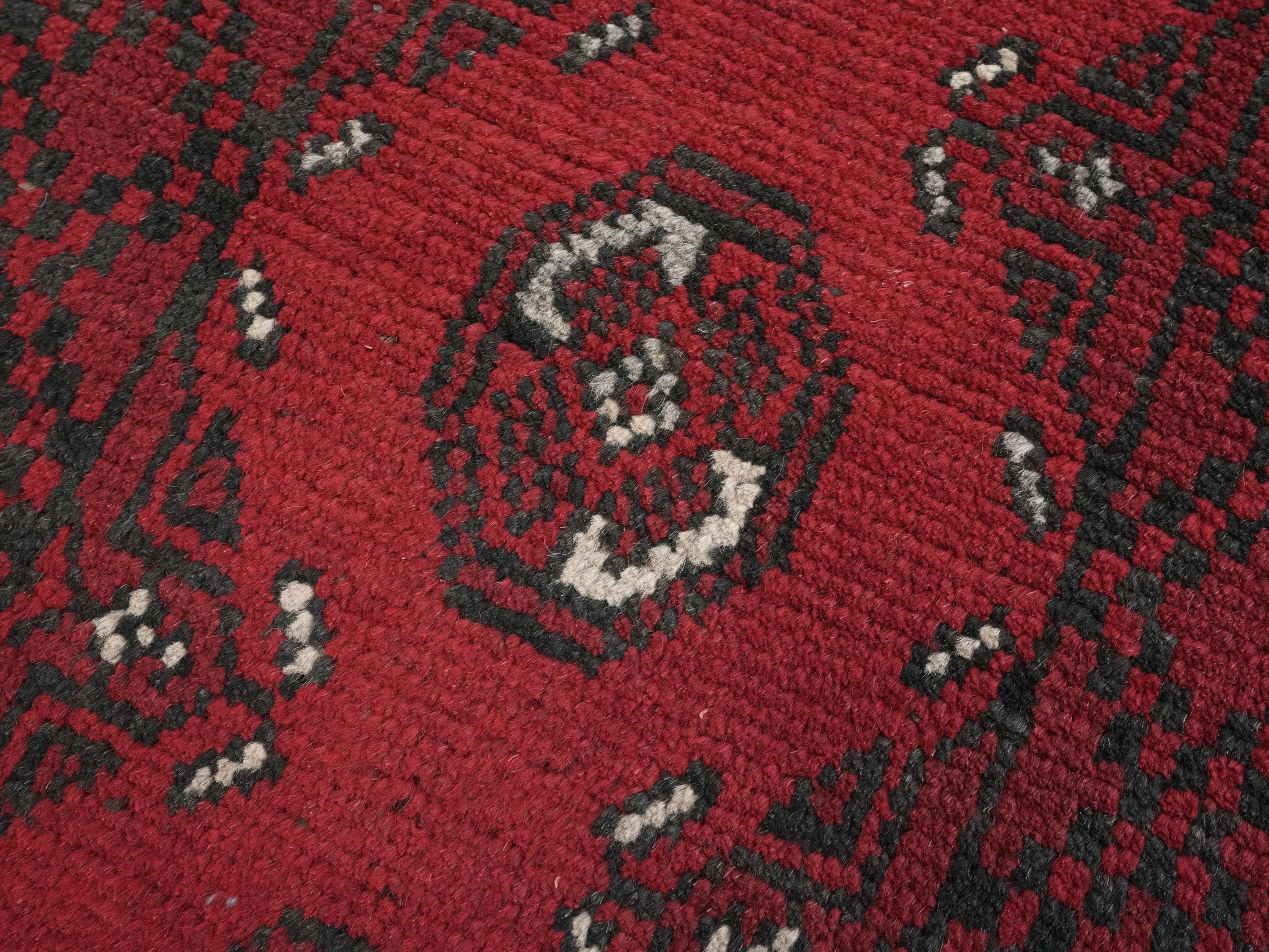 2x3 Ft Red Ersari Rug - Hand Knotted Afghan Wool Rug
