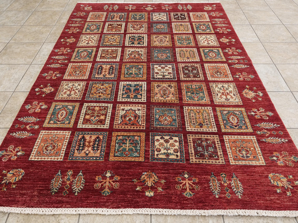 6x8 Ft Red Gabbeh Rug - Hand Knotted Oriental Rug - Garden Design