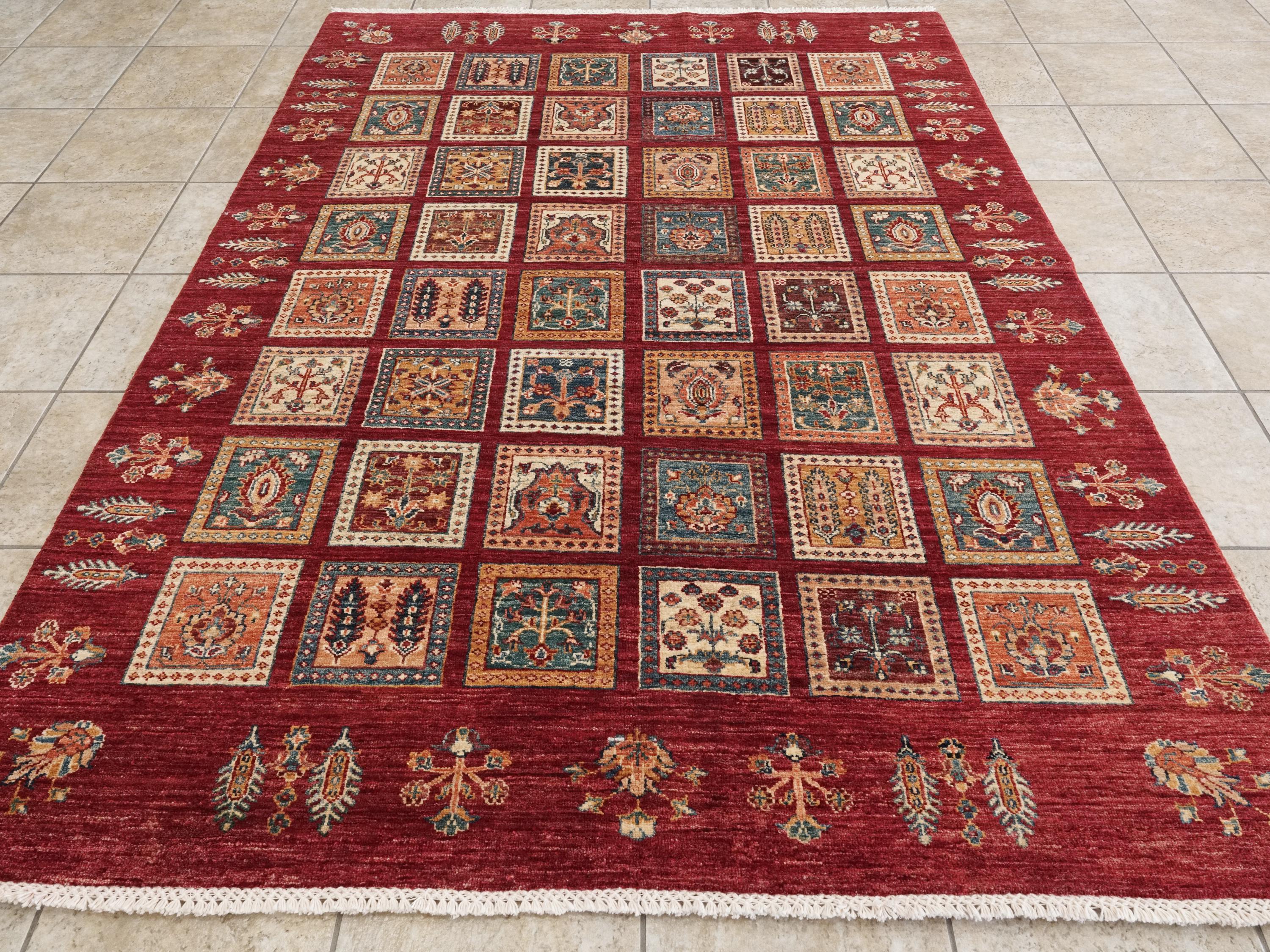 6x8 Ft Red Gabbeh Rug - Hand Knotted Oriental Rug - Garden Design