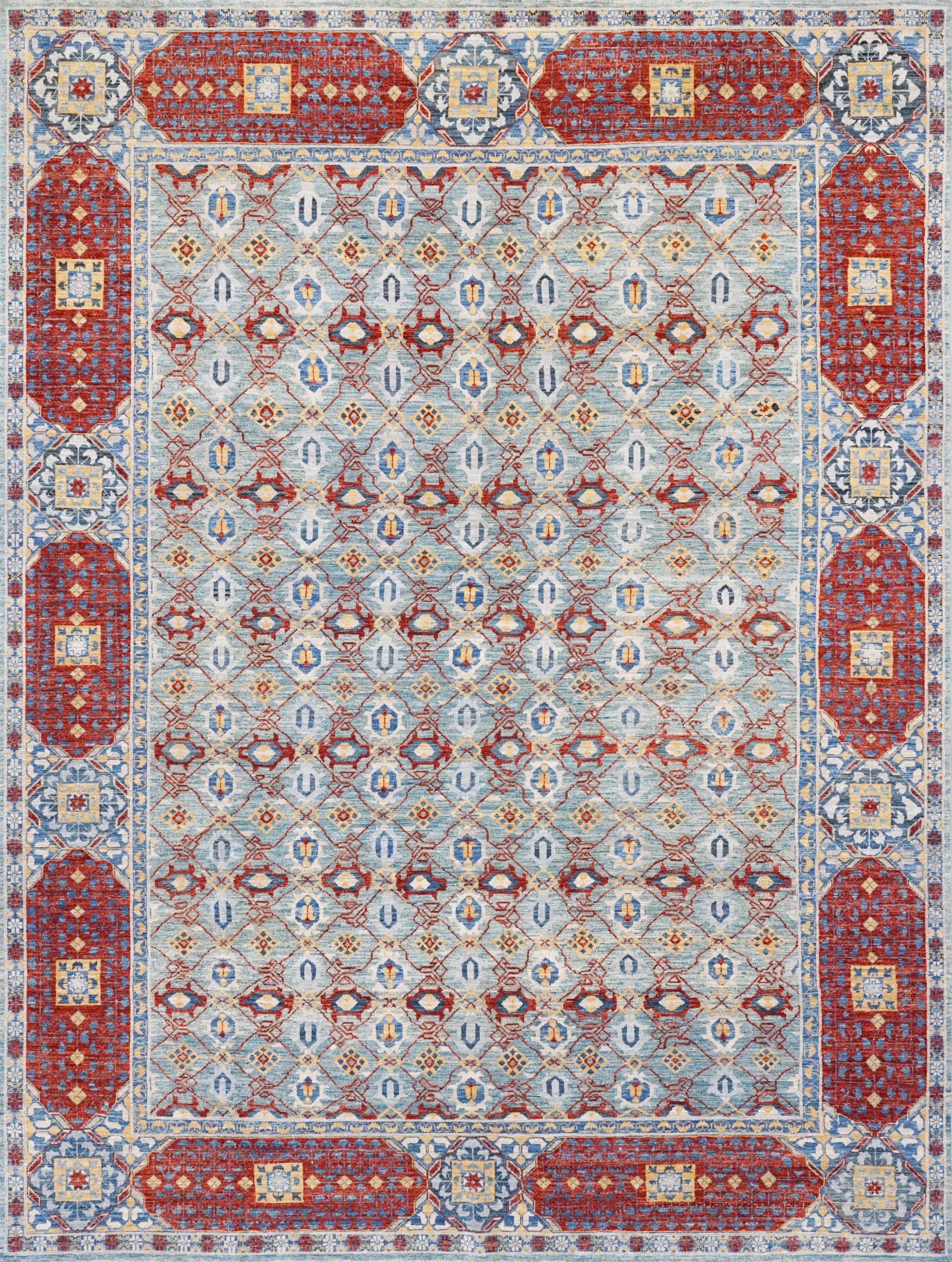 8x10 Ft Blue & Red Heriz Rug - Handmade Afghan Wool Rug - Traditional Persian Design