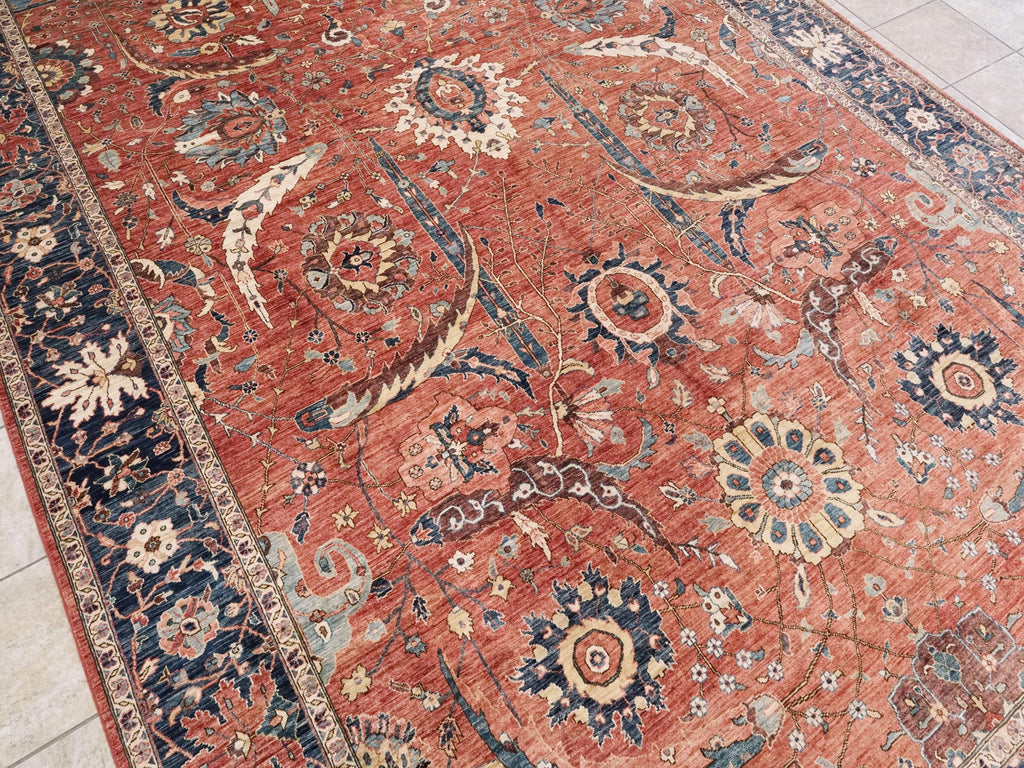 9x13 Ft Hand Knotted Serapi Rug – Red Oriental Ghazni Wool Rug