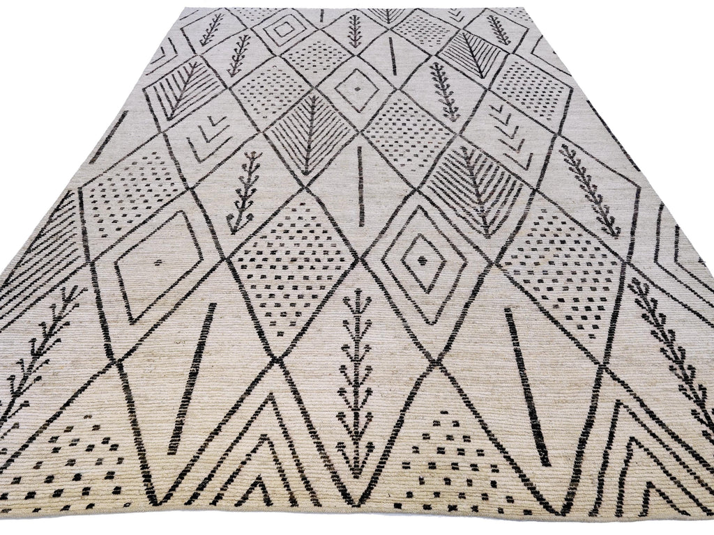 10x14 Ft Beige Moroccan Rug - Afghan Handmade Wool Rug - Contemporary Design