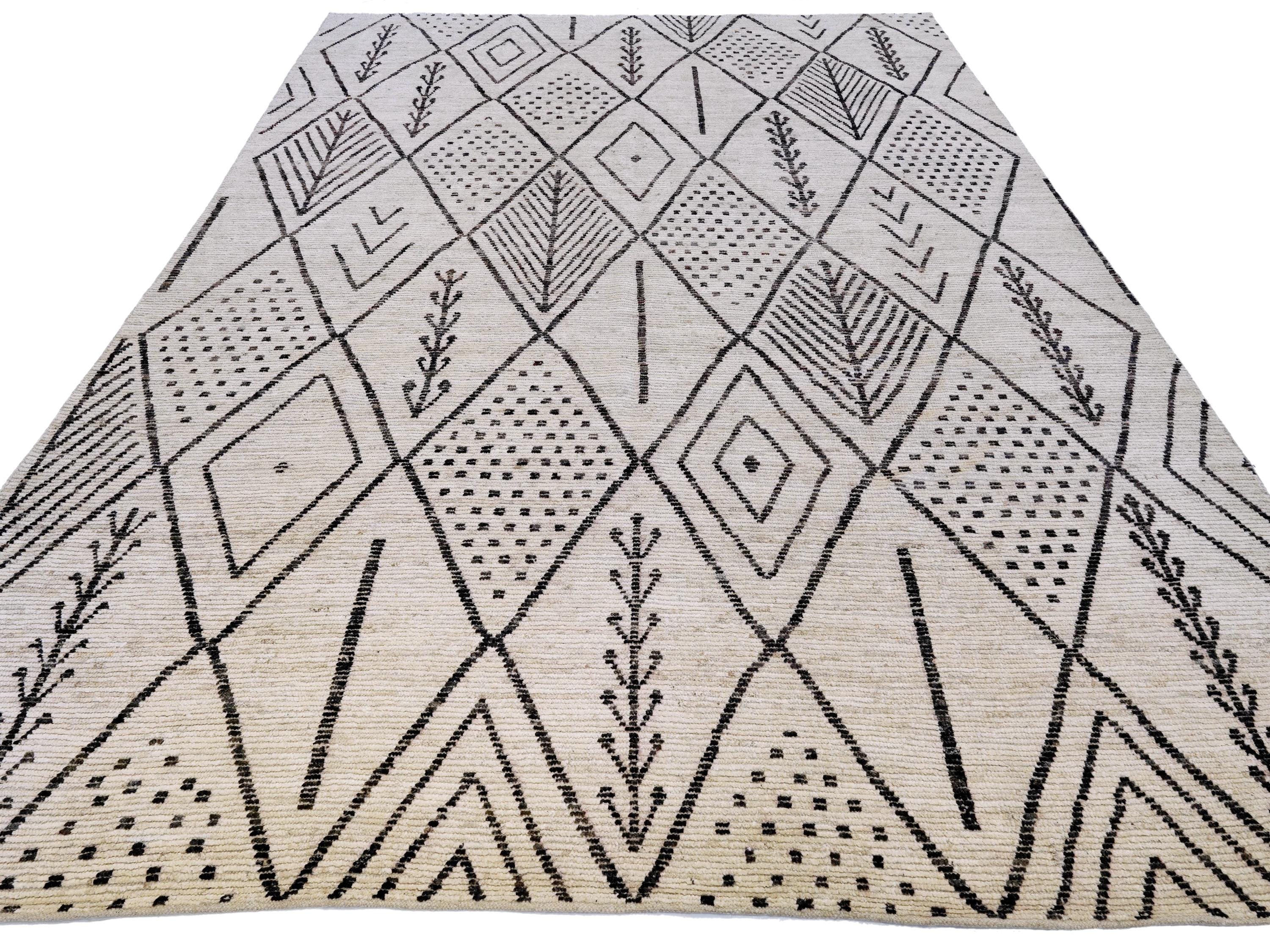 10x14 Ft Beige Moroccan Rug - Afghan Handmade Wool Rug - Contemporary Design