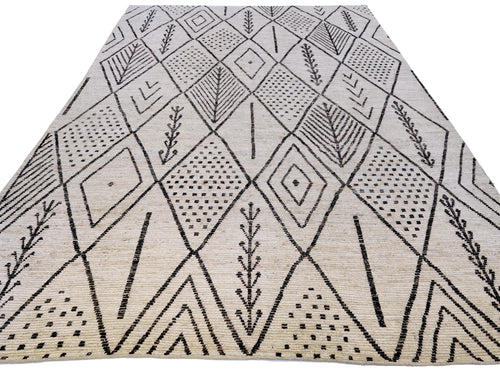 10x14 Ft Beige Moroccan Rug - Afghan Handmade Wool Rug - Contemporary Design