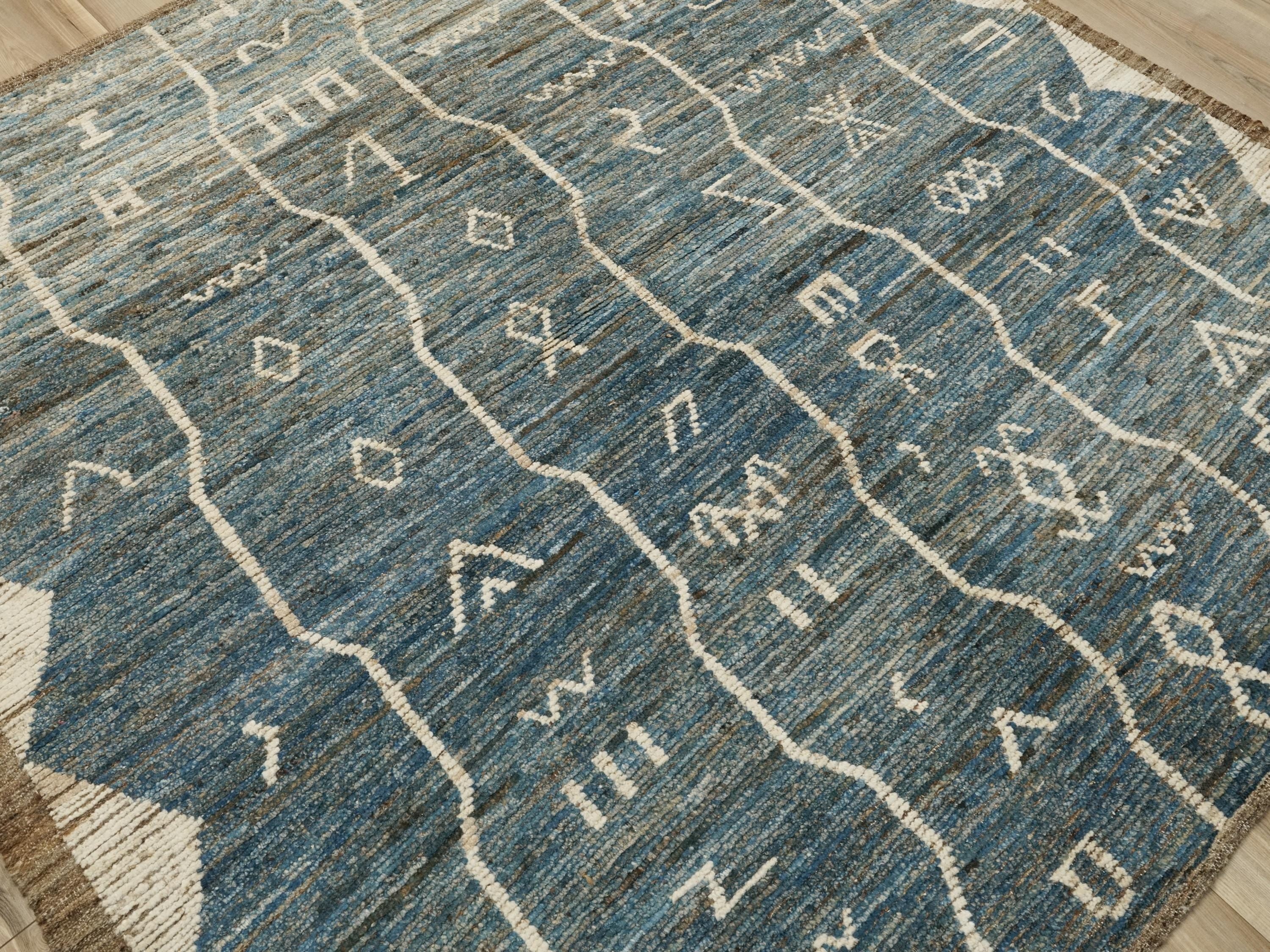 7x7 Ft Blue Moroccan Rug - Wool Square Rug