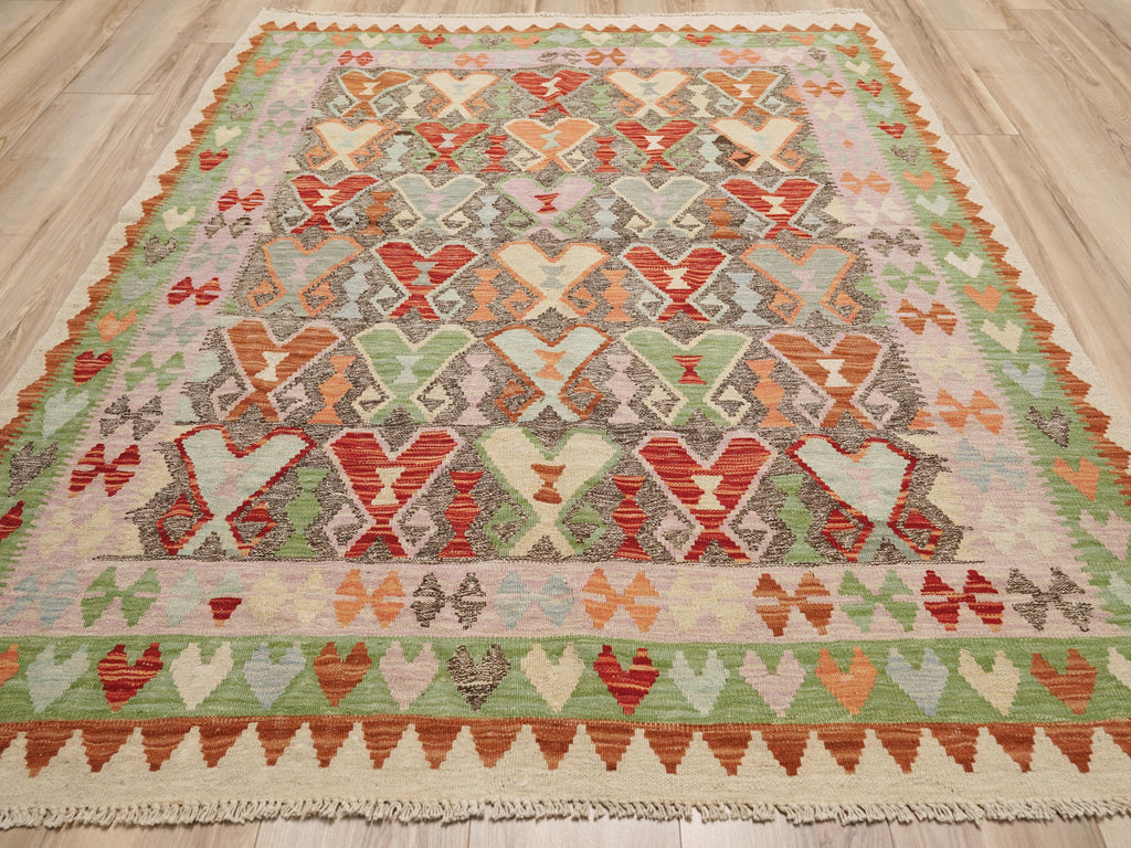 5x6 Ft Wool Kilim Rug – Flat Weave Maimana Design