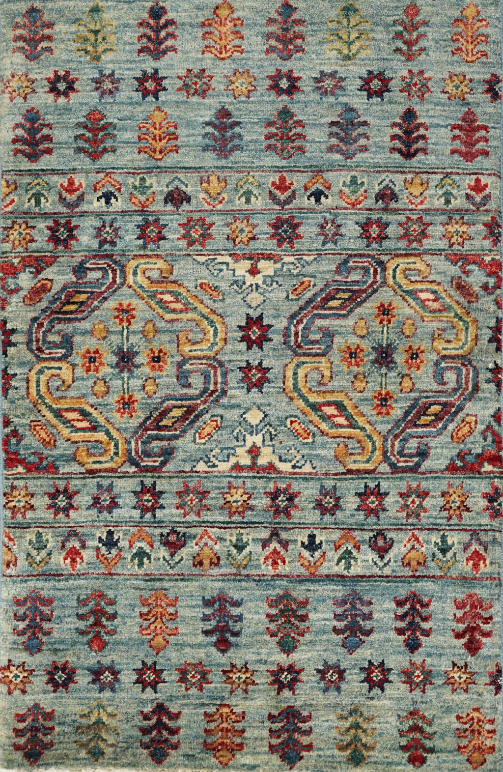 2x3 Ft Handmade Light Blue Khorjin Rug - Afghan Wool Rug