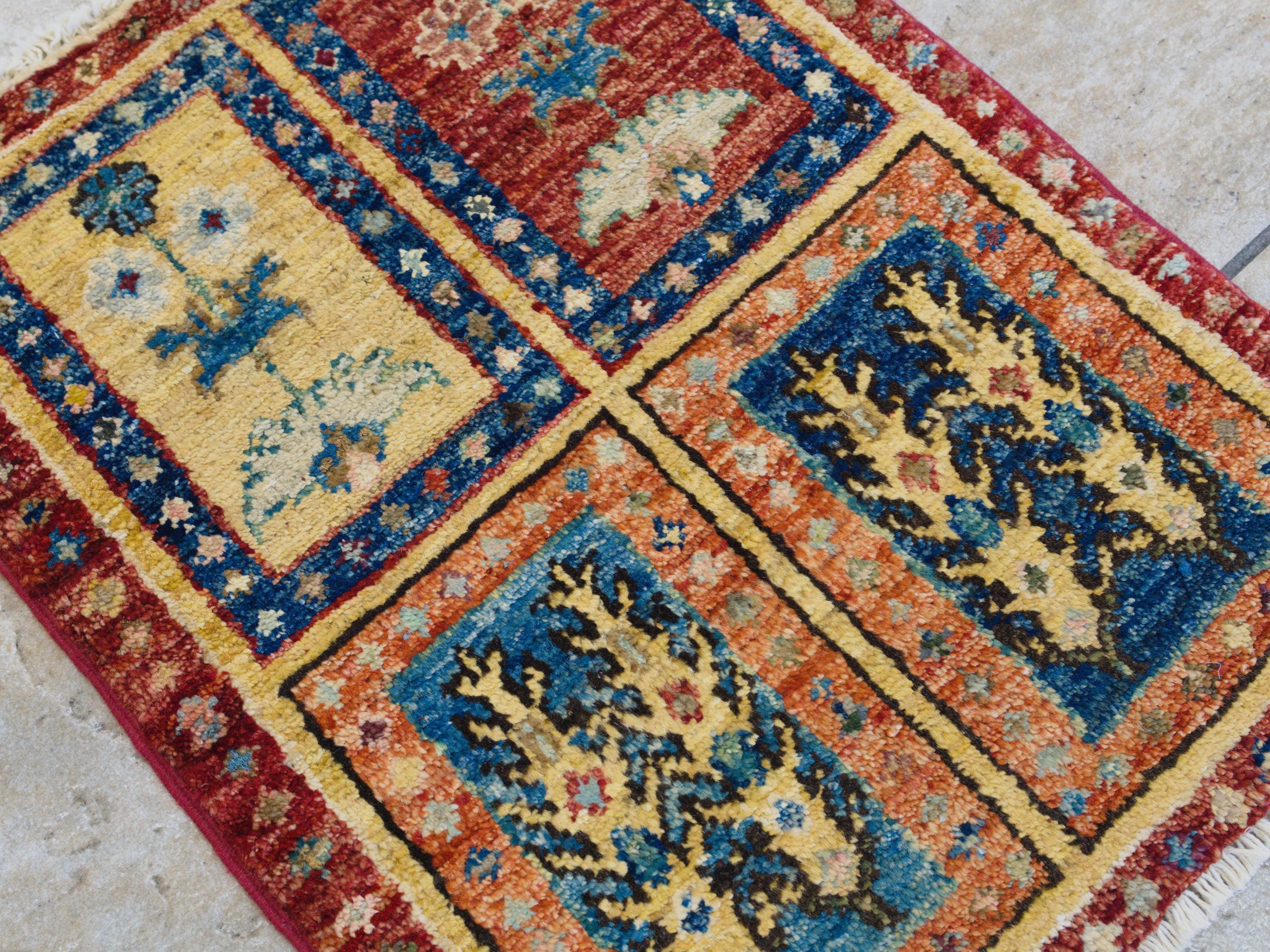 1x2 Ft Garden Rug - Red Wool Accent Rug