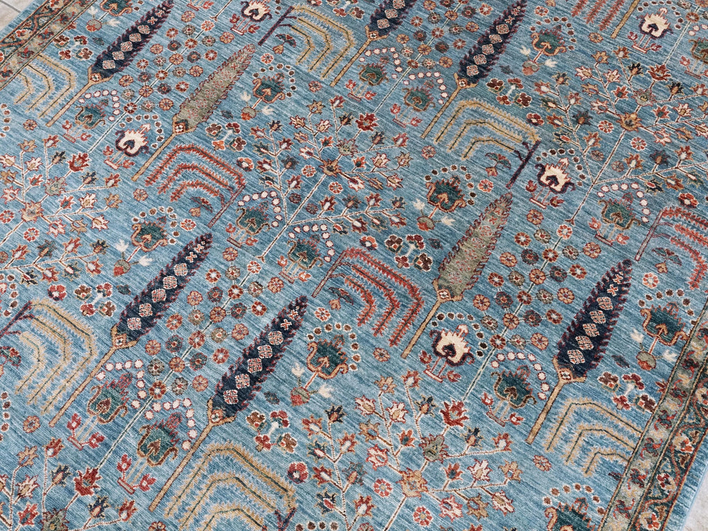 6x9 Ft Blue Serapi Rug - Afghan Wool Oriental Rug - Floral Design