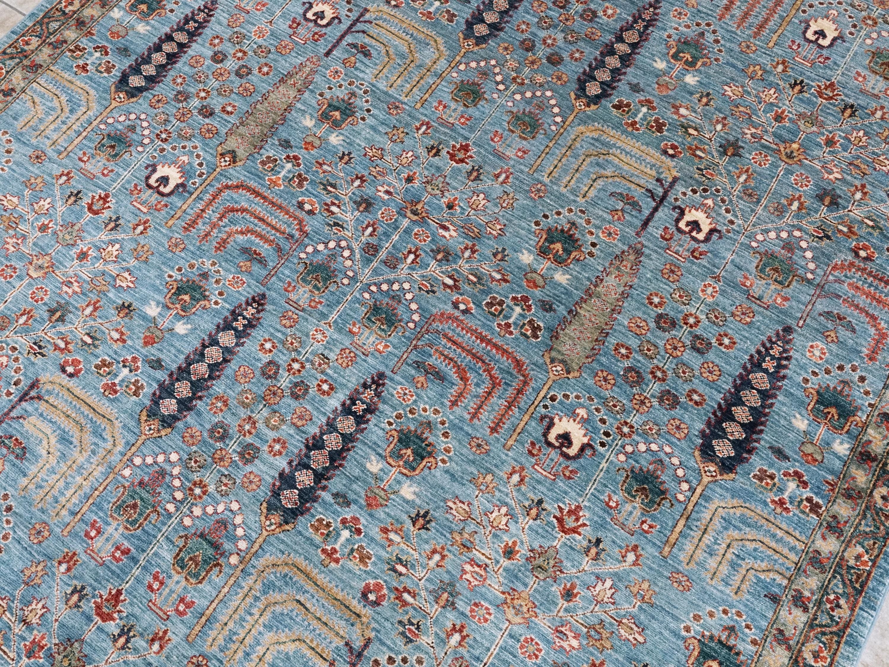 6x9 Ft Blue Serapi Rug - Afghan Wool Oriental Rug - Floral Design