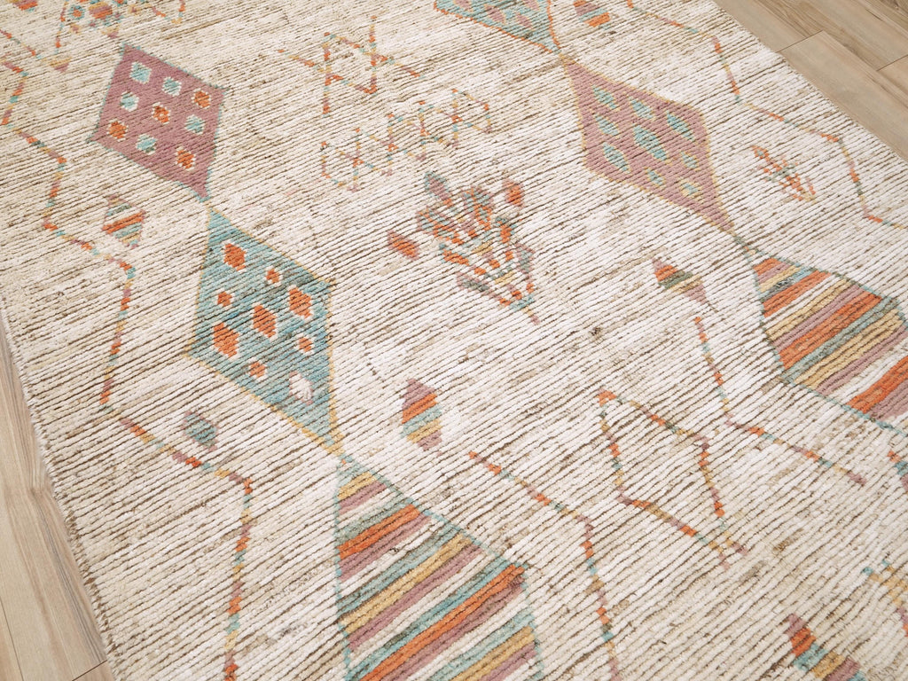 6x9 Ft Handmade Beige Moroccan Rug - Afghan Wool Rug