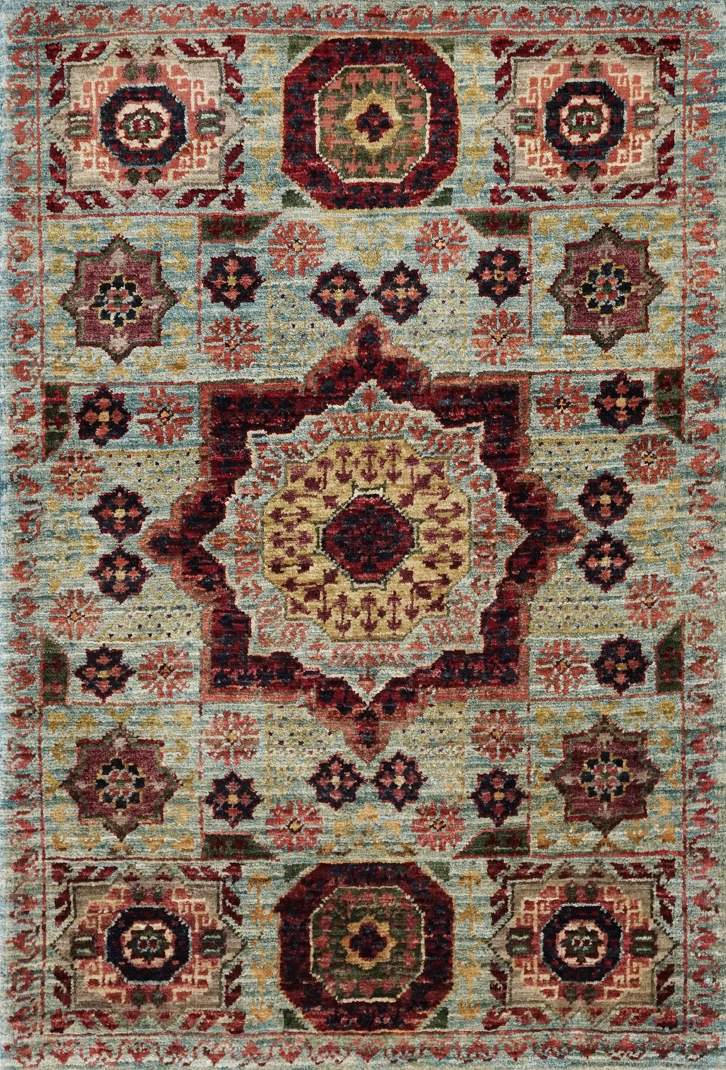 2x3 Ft Light Blue Mamluk Rug - Hand Knotted Ghazni Wool Accent Rug