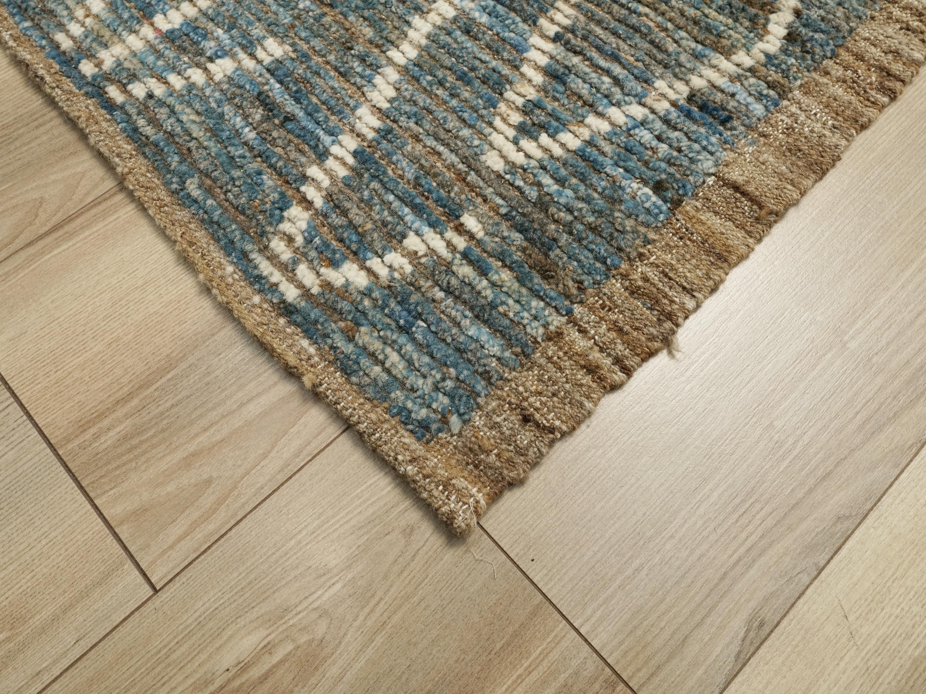 7x7 Ft Blue Moroccan Rug - Afghan Hand Knotted Square Rug