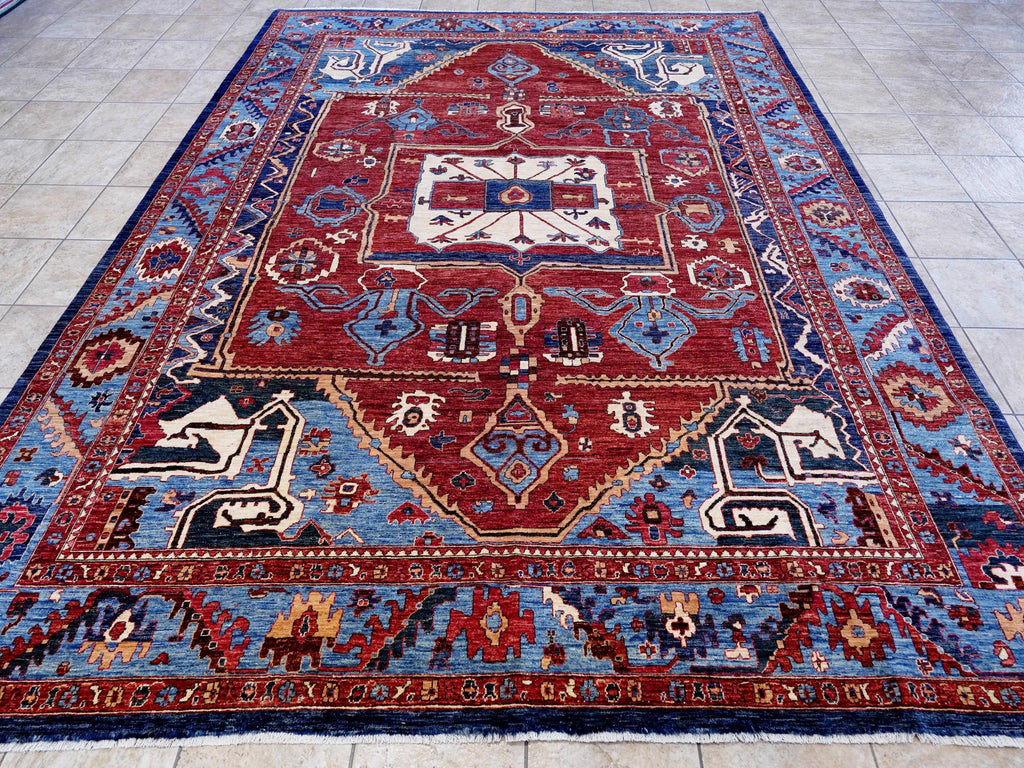 9x12 Ft Red & Blue Heriz Rug - Afghan Oriental Area Rug - Persian Design