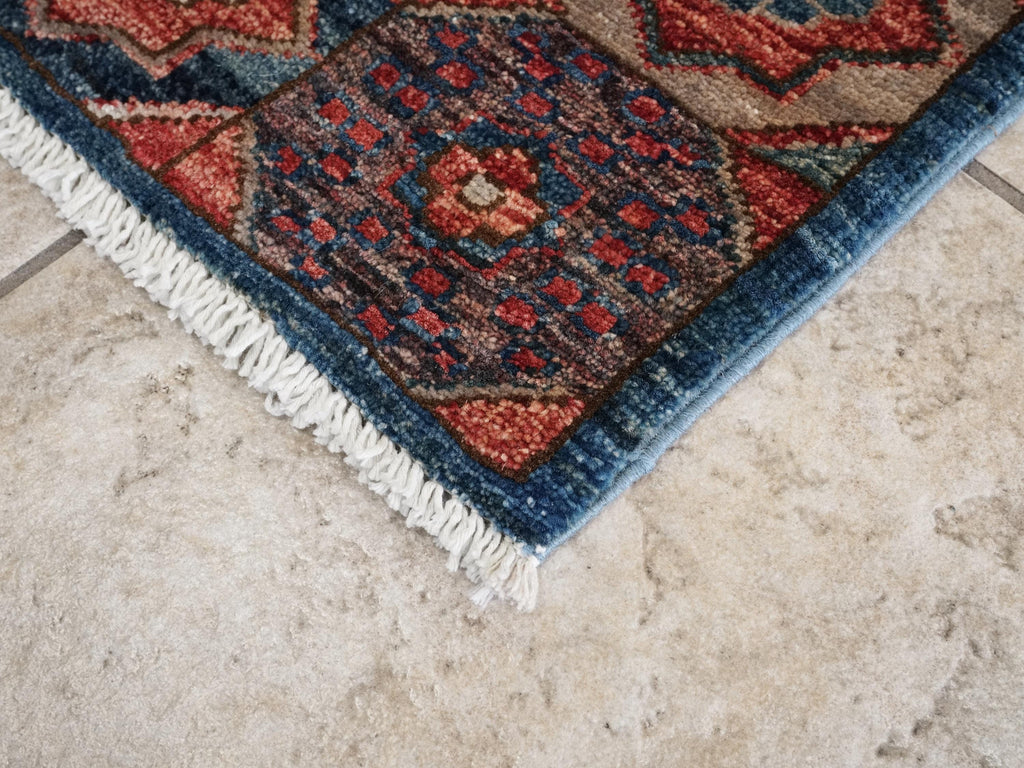 2x5 Ft Blue Mamluk Rug - Hand Knotted Ghazni Wool Runner
