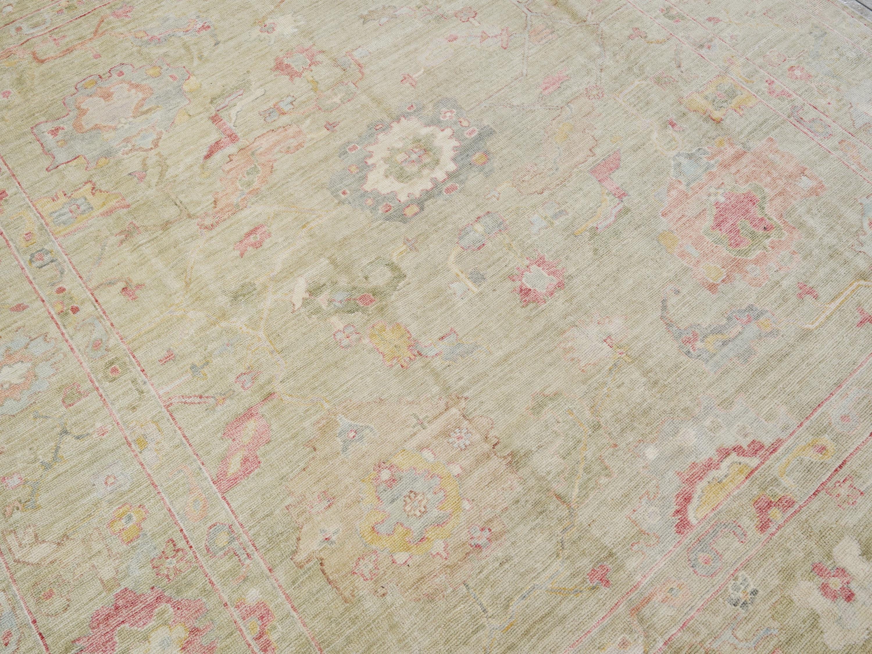 8x10 Ft Light Brown Oushak Rug - Hand Knotted Oriental Rug - Floral Design