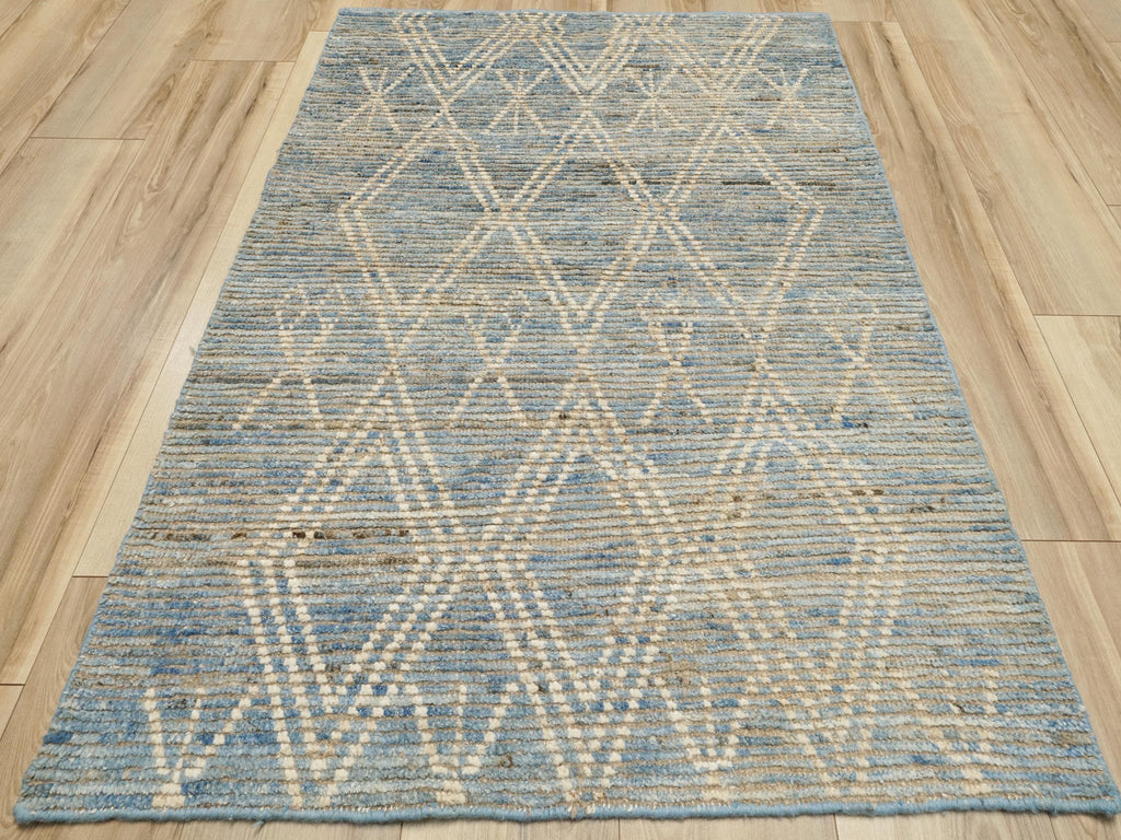 3x5 Ft Blue Moroccan Rug - Hand Knotted Afghan Rug