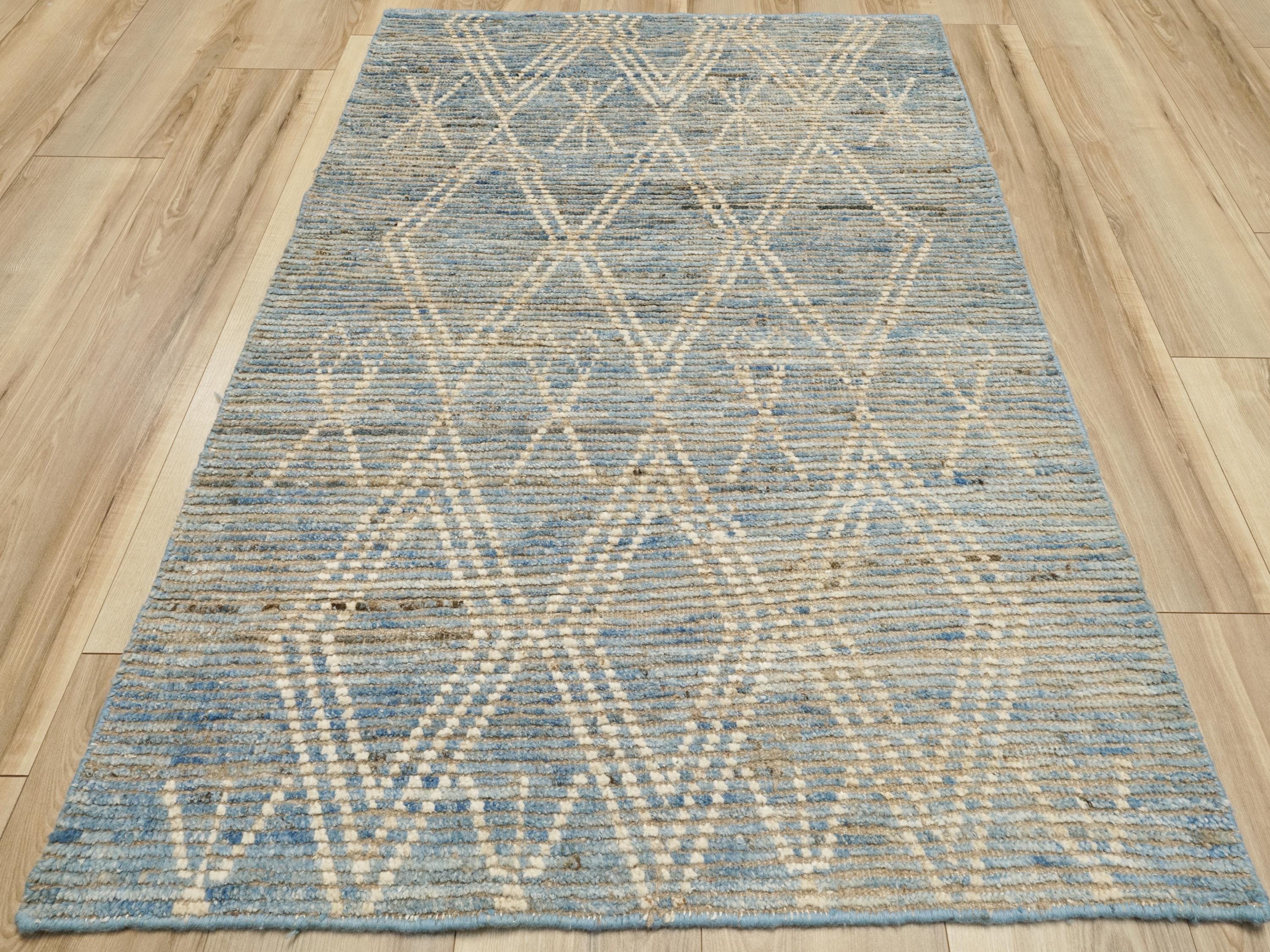 3x5 Ft Blue Moroccan Rug - Hand Knotted Afghan Rug