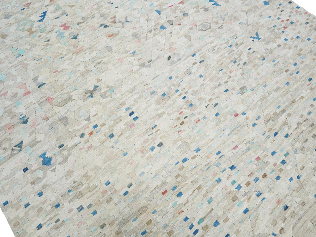 8x10 Ft Beige Kilim Rug - Flat Weave Area Rug - Modern Design
