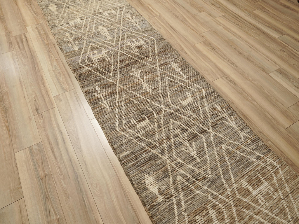 13 Ft Hand Knotted Brown Runner Rug - Moroccan Rug