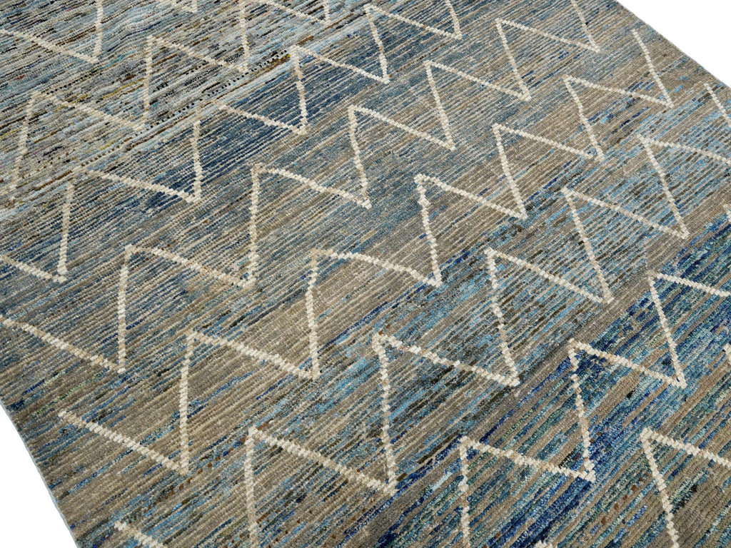 7x10 Ft Blue Moroccan Rug - Hand Knotted Area Rug