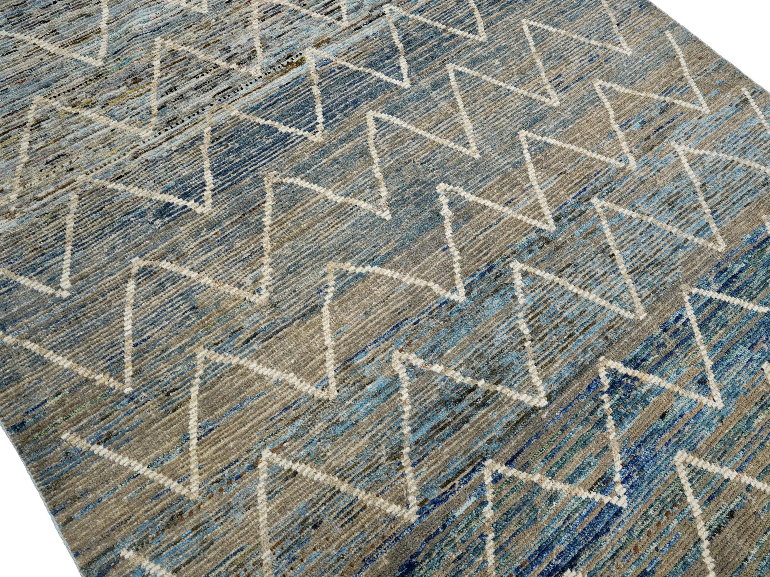 7x10 Ft Blue Moroccan Rug - Hand Knotted Area Rug