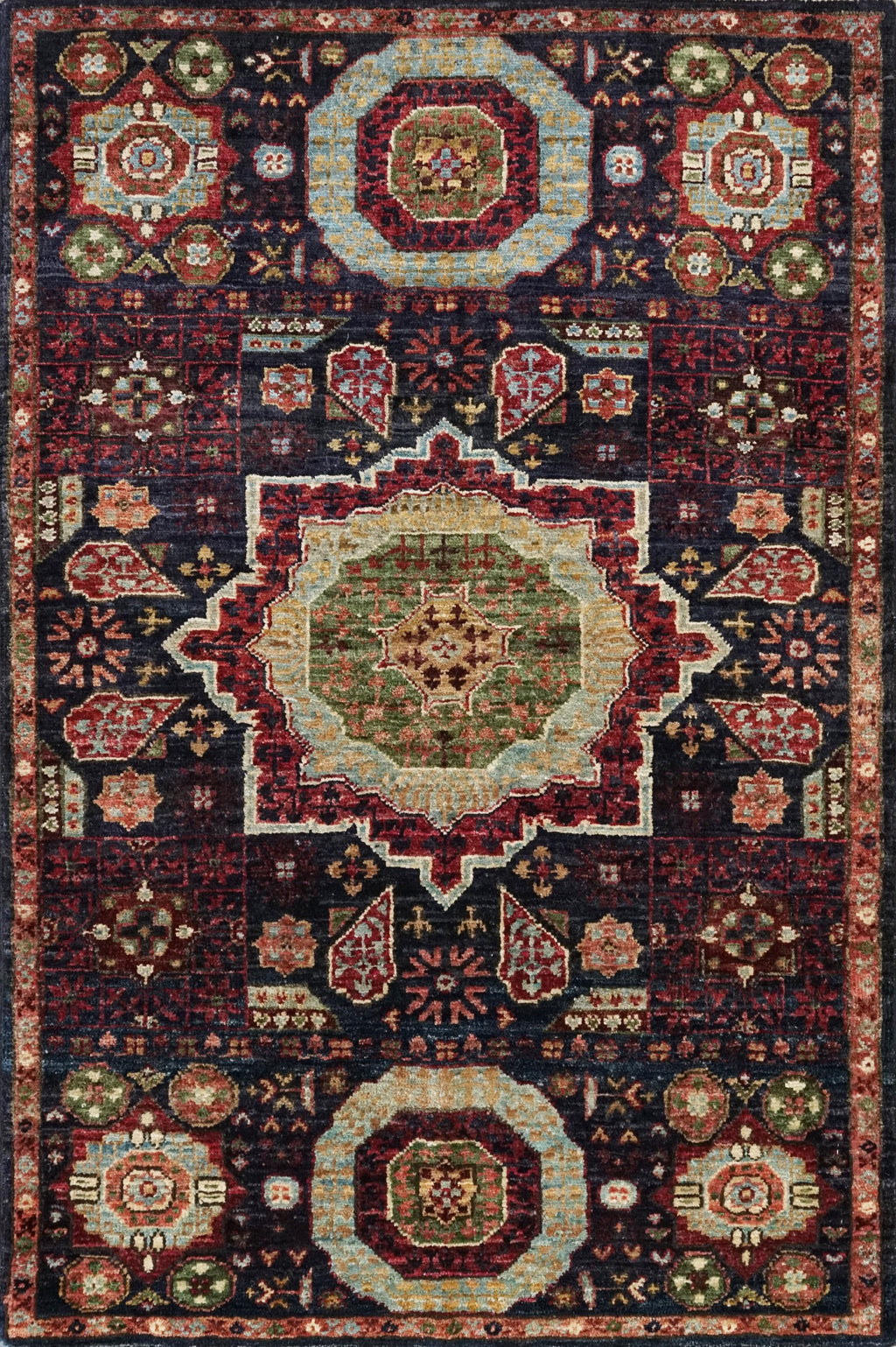 3x4 Ft Black Mamluk Afghan Rug - Handmade Wool Oriental Rug
