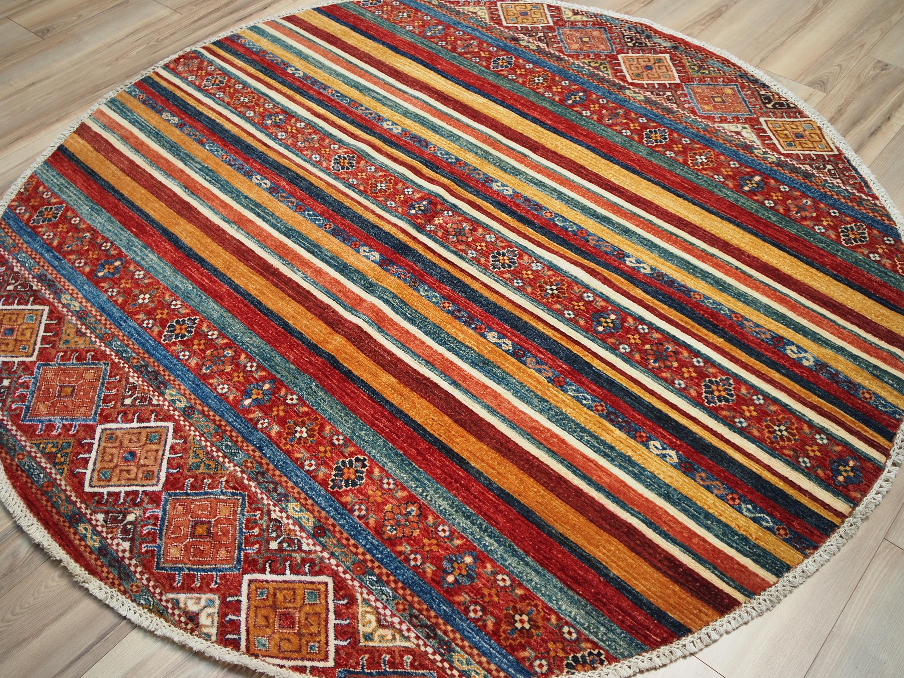 7x7 Ft Red Khorjin Rug - Hand Knotted Round Oriental Rug