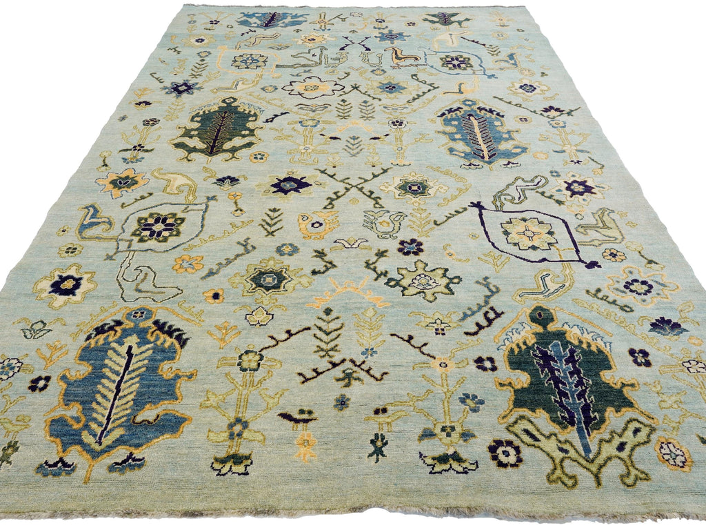 9x12 Ft Light Green Ushak Rug - Hand Knotted Afghan Oriental Rug