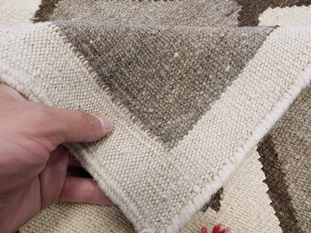 8x10 Ft Brown & Beige Kilim Rug - Flat Weave Area Rug - Tribal Design