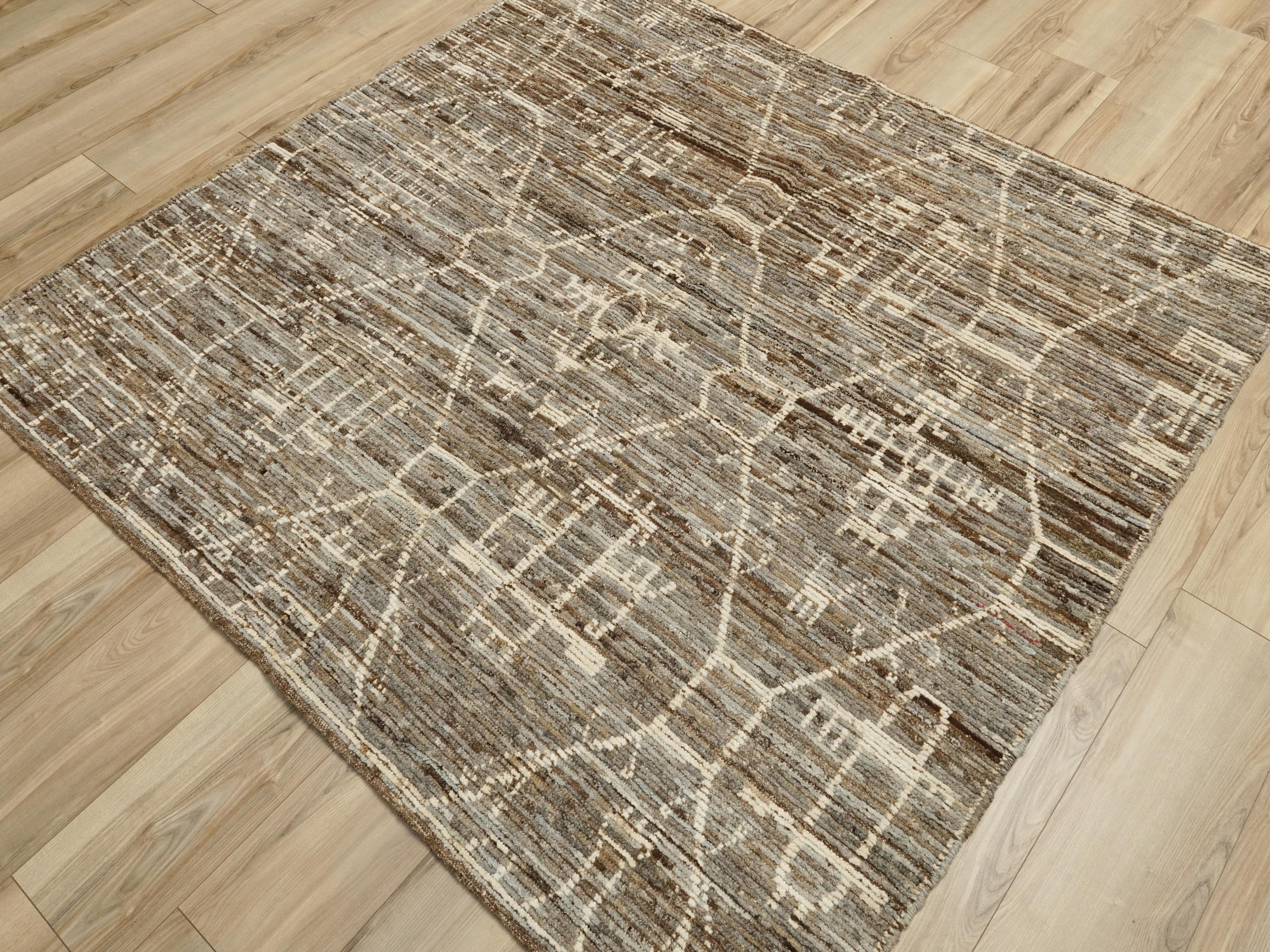 6x6 Ft Brown Moroccan Rug - Afghan Handmade Area Rug