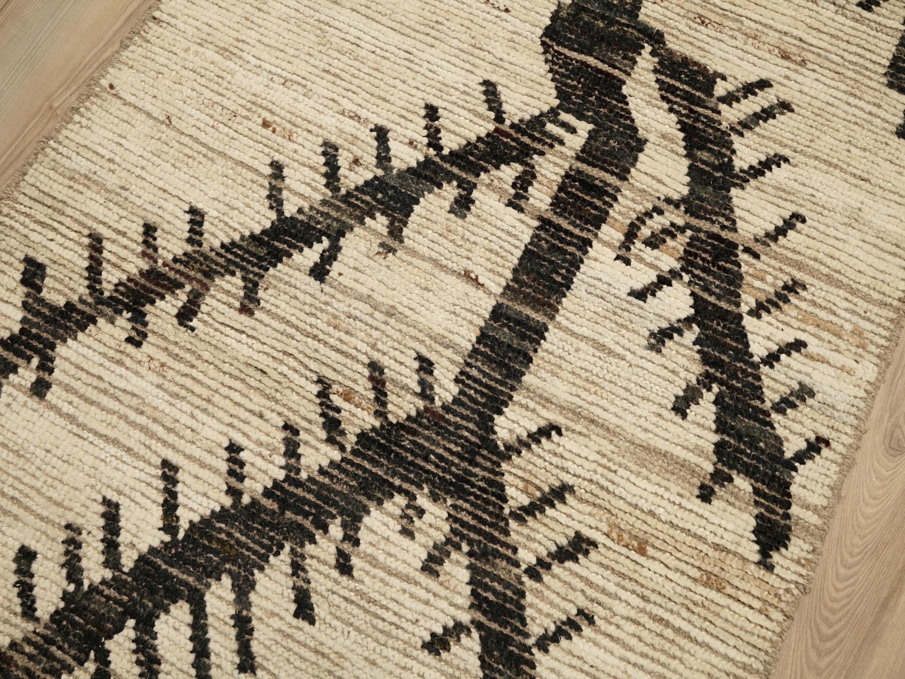 10 Ft Black & Beige Moroccan Runner Rug - Afghan Handmade Wool Rug