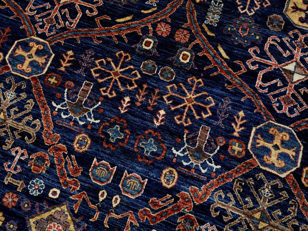 8x10 Ft Blue & Beige Heriz Rug - Hand Knotted Oriental Wool Rug