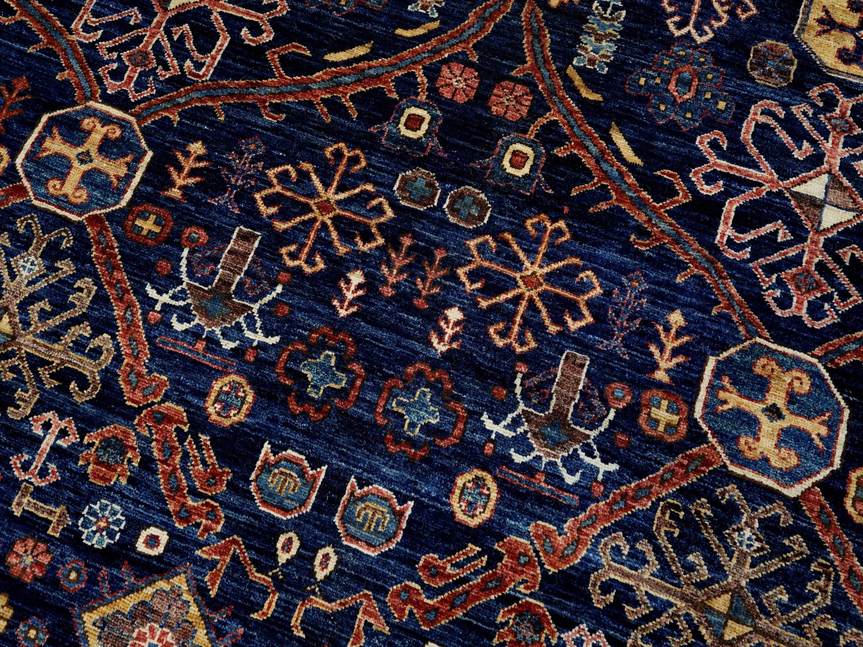 8x10 Ft Blue & Beige Heriz Rug - Hand Knotted Oriental Wool Rug