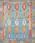 5x6 Ft Cyan Tribal Kilim Rug - Flat Weave Scandinavian Rug