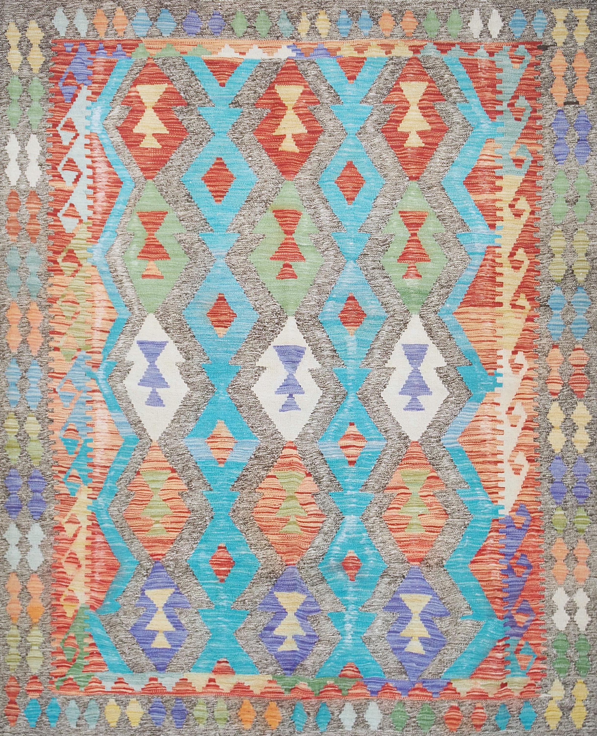 5x6 Ft Cyan Tribal Kilim Rug - Flat Weave Scandinavian Rug