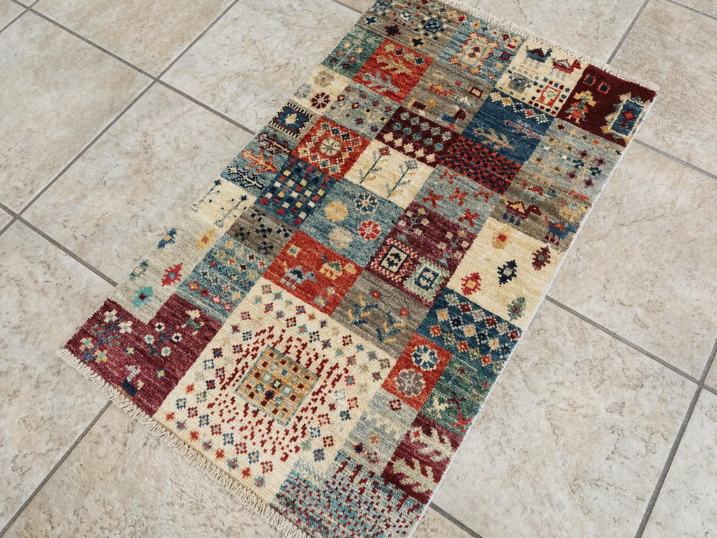 2x3 Ft Handmade Afghan Gabbeh Rug - Colorful Wool Accent Rug