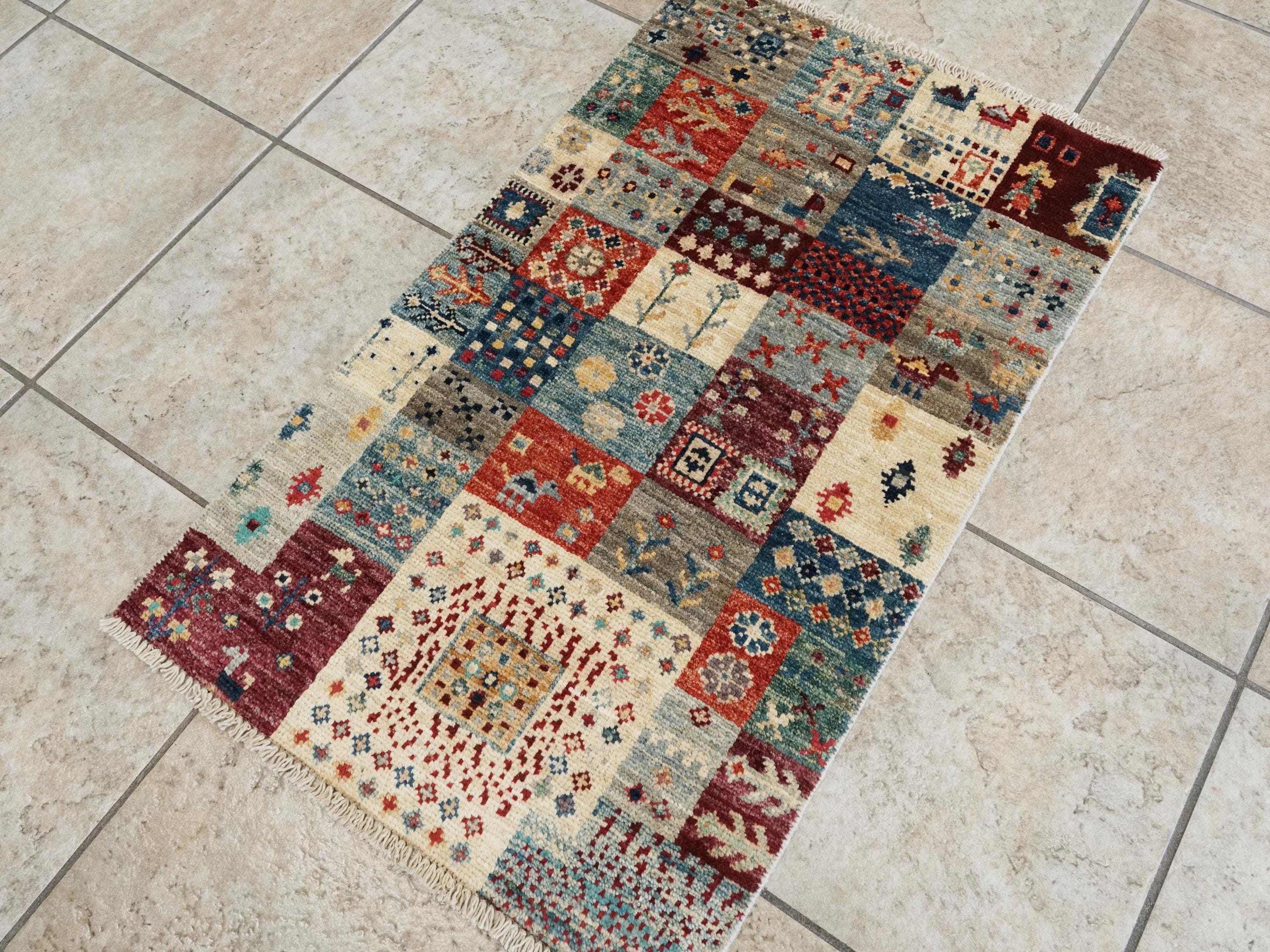 2x3 Ft Handmade Afghan Gabbeh Rug - Colorful Wool Accent Rug