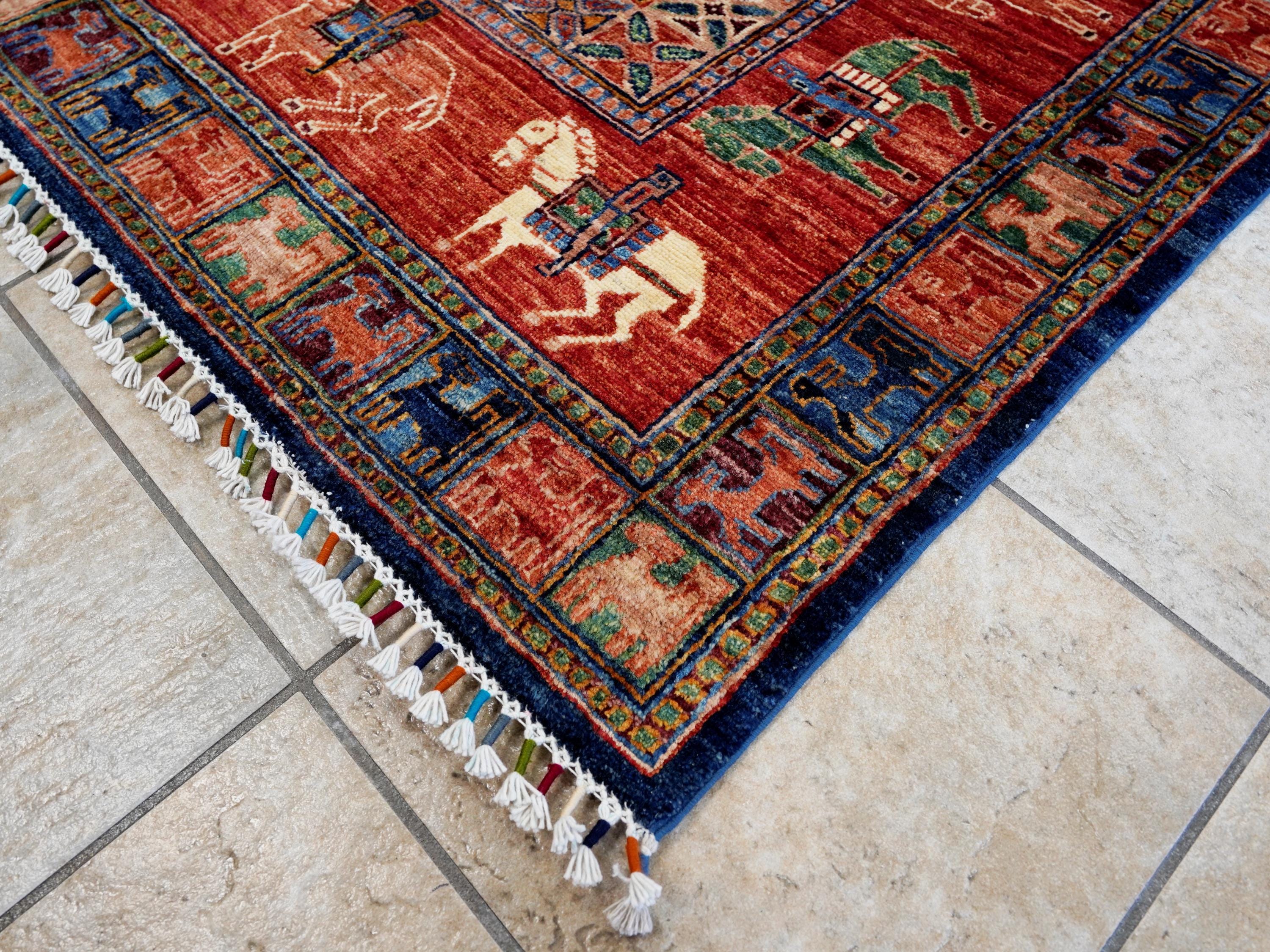 9x12 Ft Red & Blue Pazyryk Rug - Afghan Oriental Area Rug