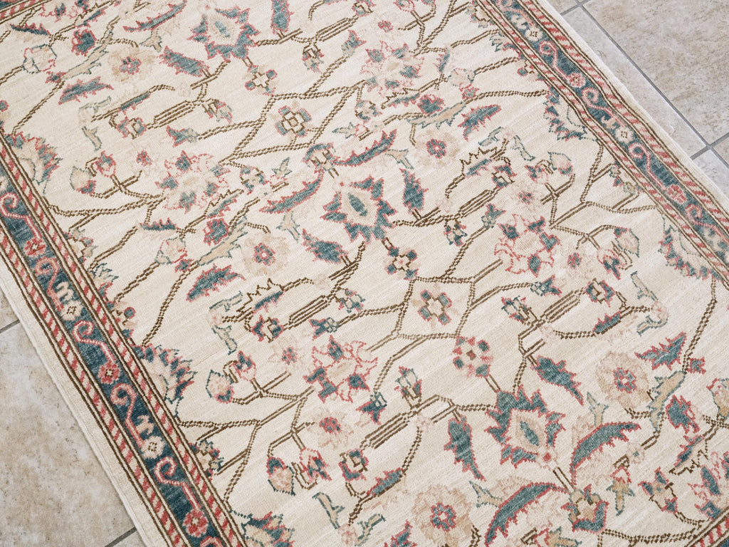 3x5 Ft Beige & Green Serapi Rug - Oriental Wool Rug - Floral Design