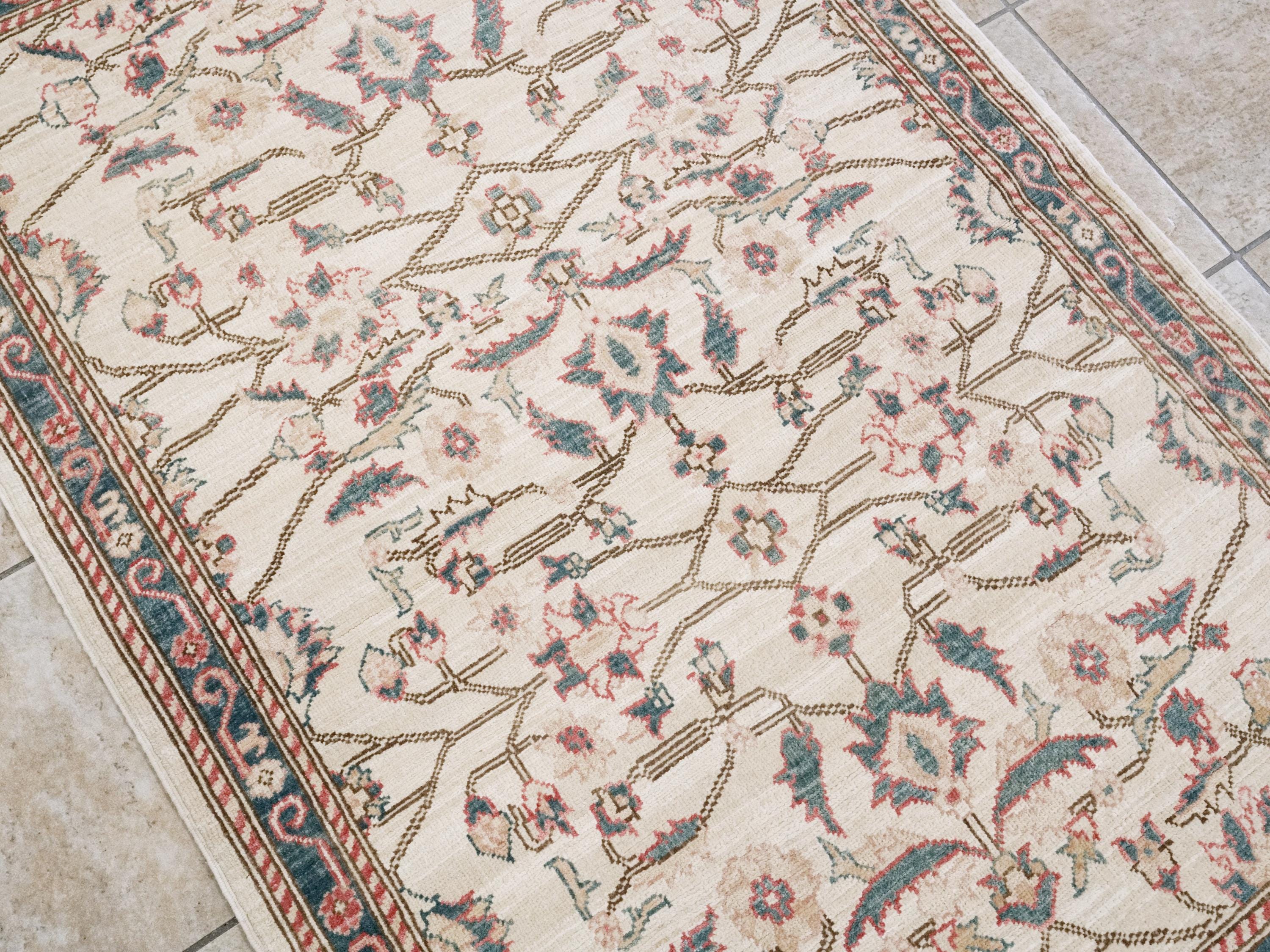 3x5 Ft Beige & Green Serapi Rug - Oriental Wool Rug - Floral Design