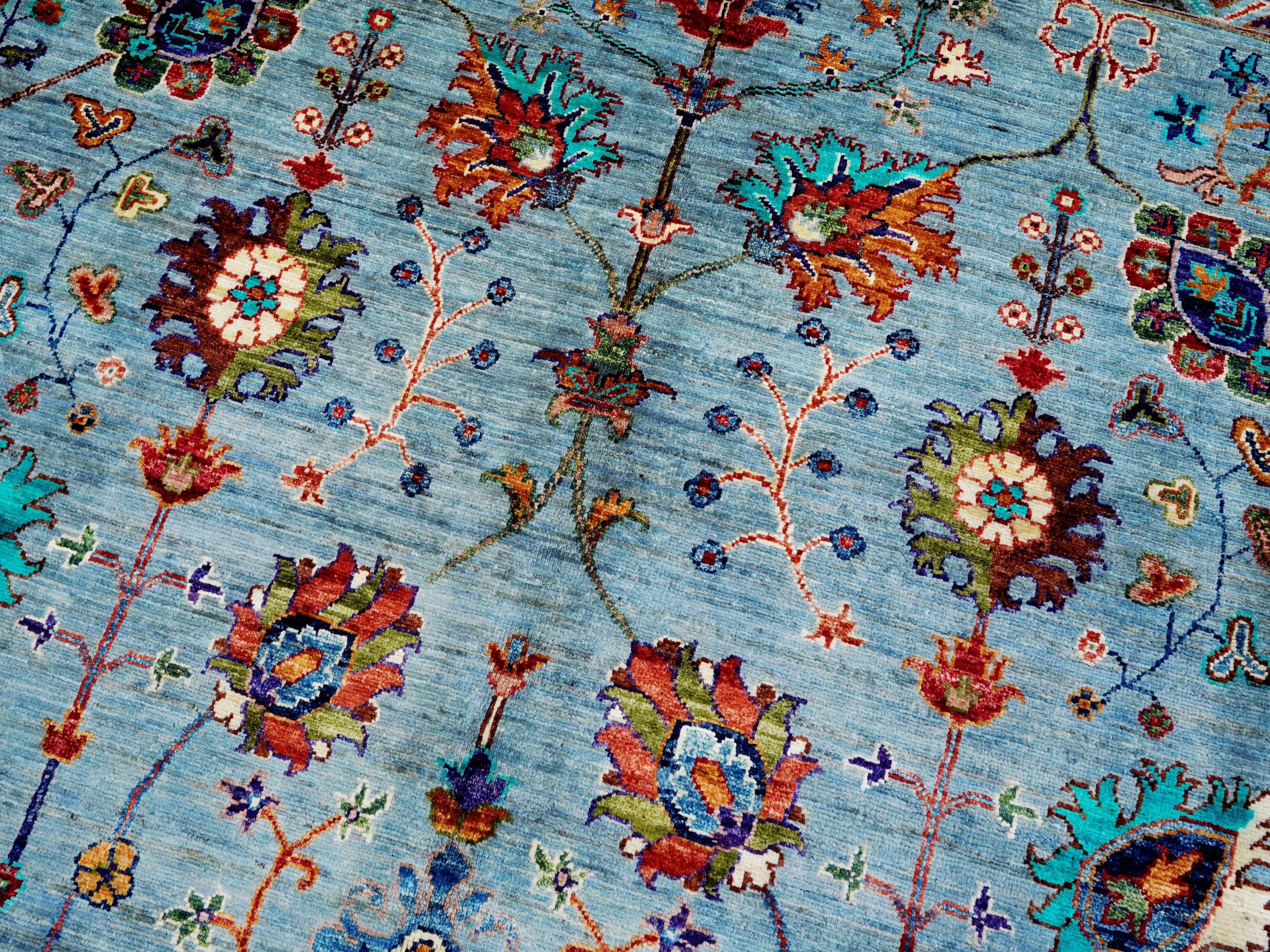 8x10 Ft Blue Sultani Rug - Hand Knotted Oriental Rug - Afghan Design
