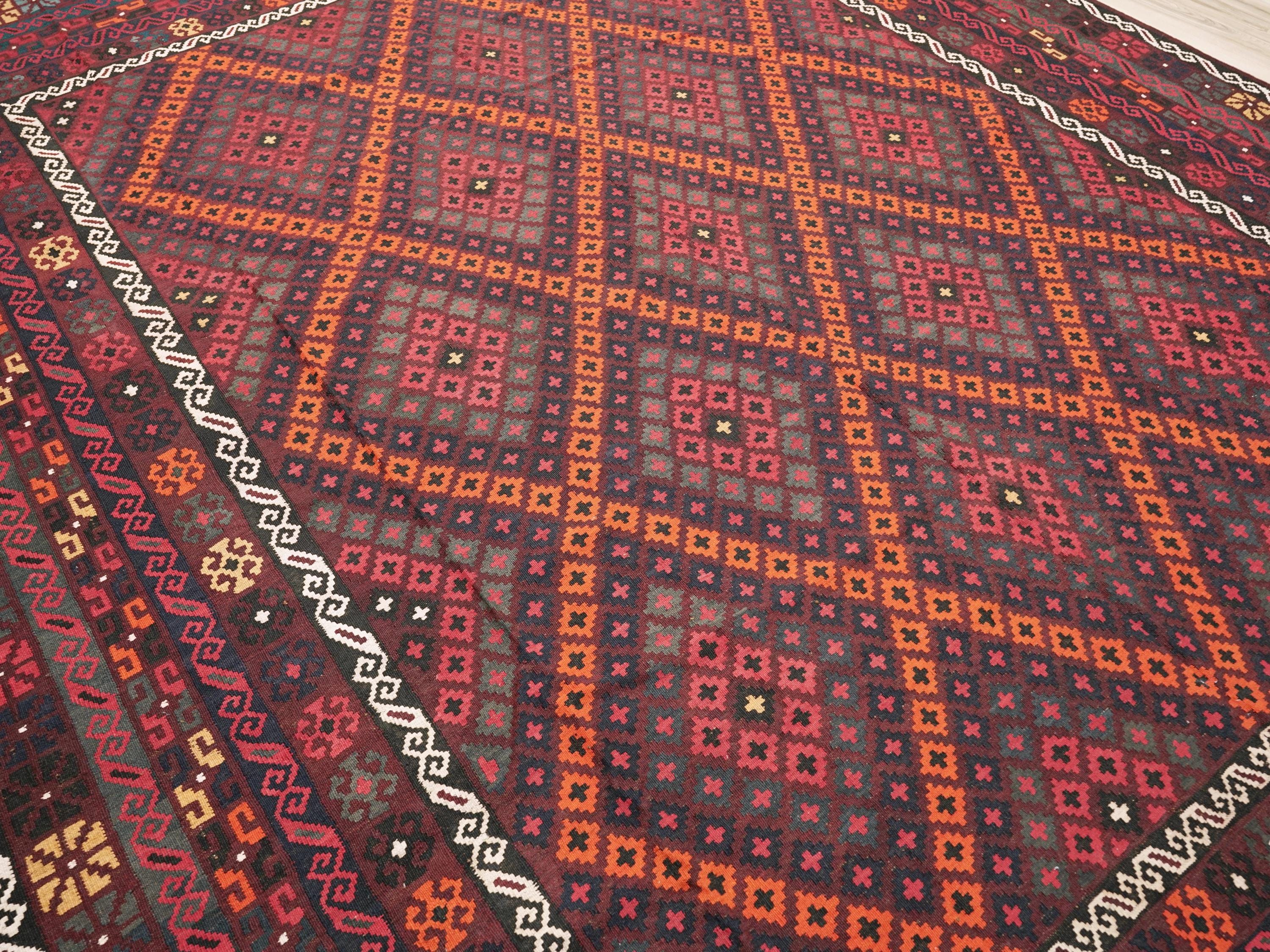10x14 Ft Burgundy Maimana Kilim - Vintage Tribal Flatweave