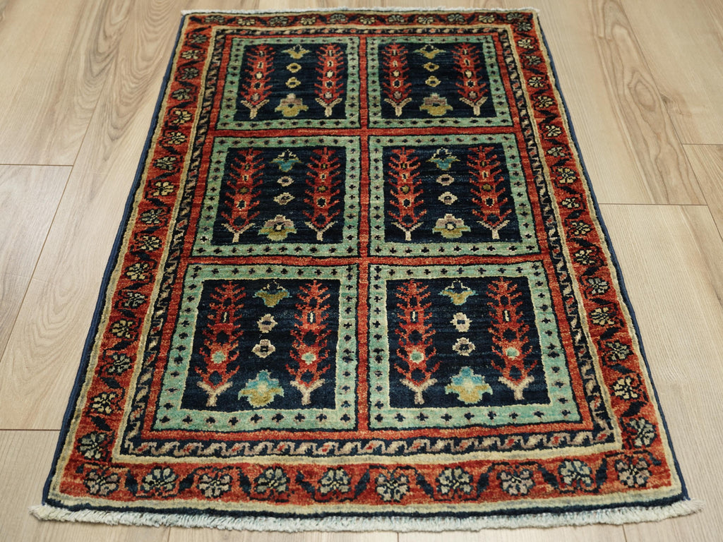 2x3 Ft Handmade Red & Green Heriz Rug - Wool Area Rug
