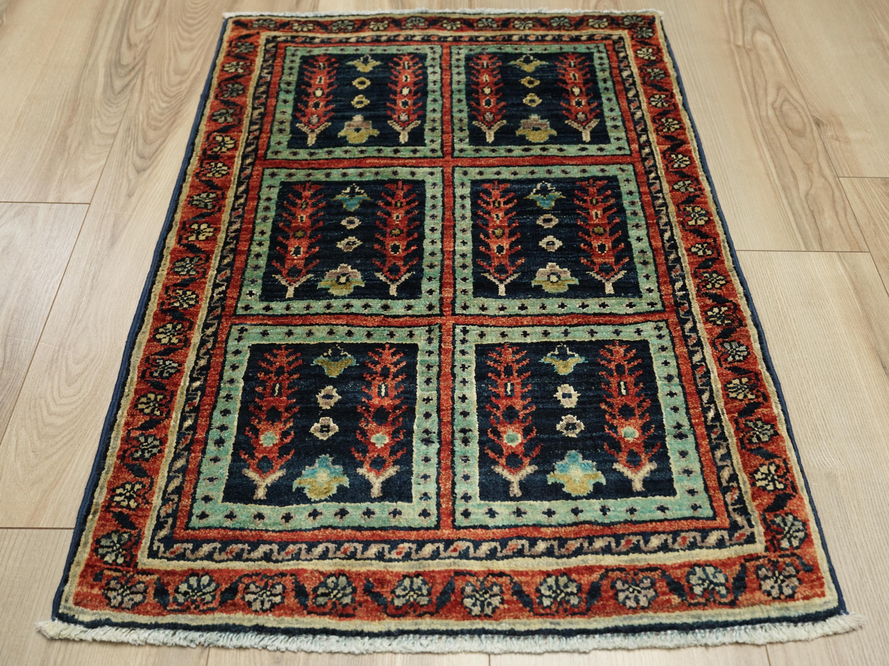 2x3 Ft Handmade Red & Green Heriz Rug - Wool Area Rug